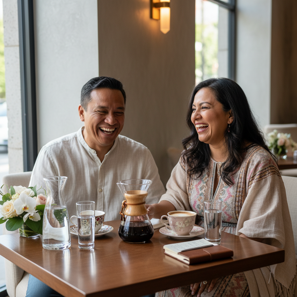 Couple enjoying Lancaster, CA Local Cafés, Great Coffee, and Their Water Secrets
