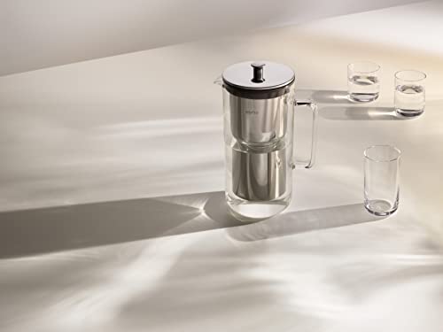 Aarke Purifier - Premium Glass and Stainless Steel Water Filter Pitcher, Refillable Filter System and Granules, 2.4L Pitcher with 1.18L Filtration Capacity