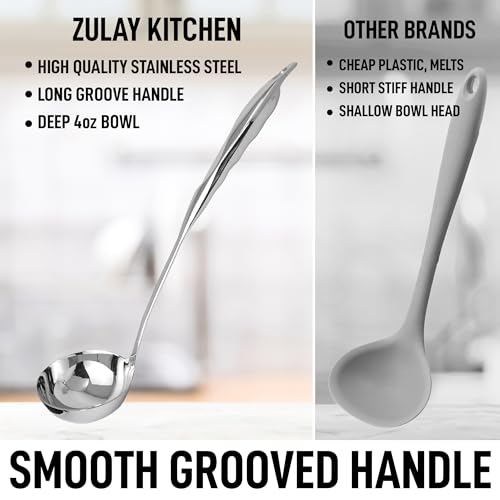 Zulay Kitchen Stainless Steel Soup Ladle - 13” Large Ladle for Soups, Stews & Sauces - Durable, Heat-Resistant, Rust-Proof & Dishwasher Safe Kitchen Utensil with Ergonomic Handle