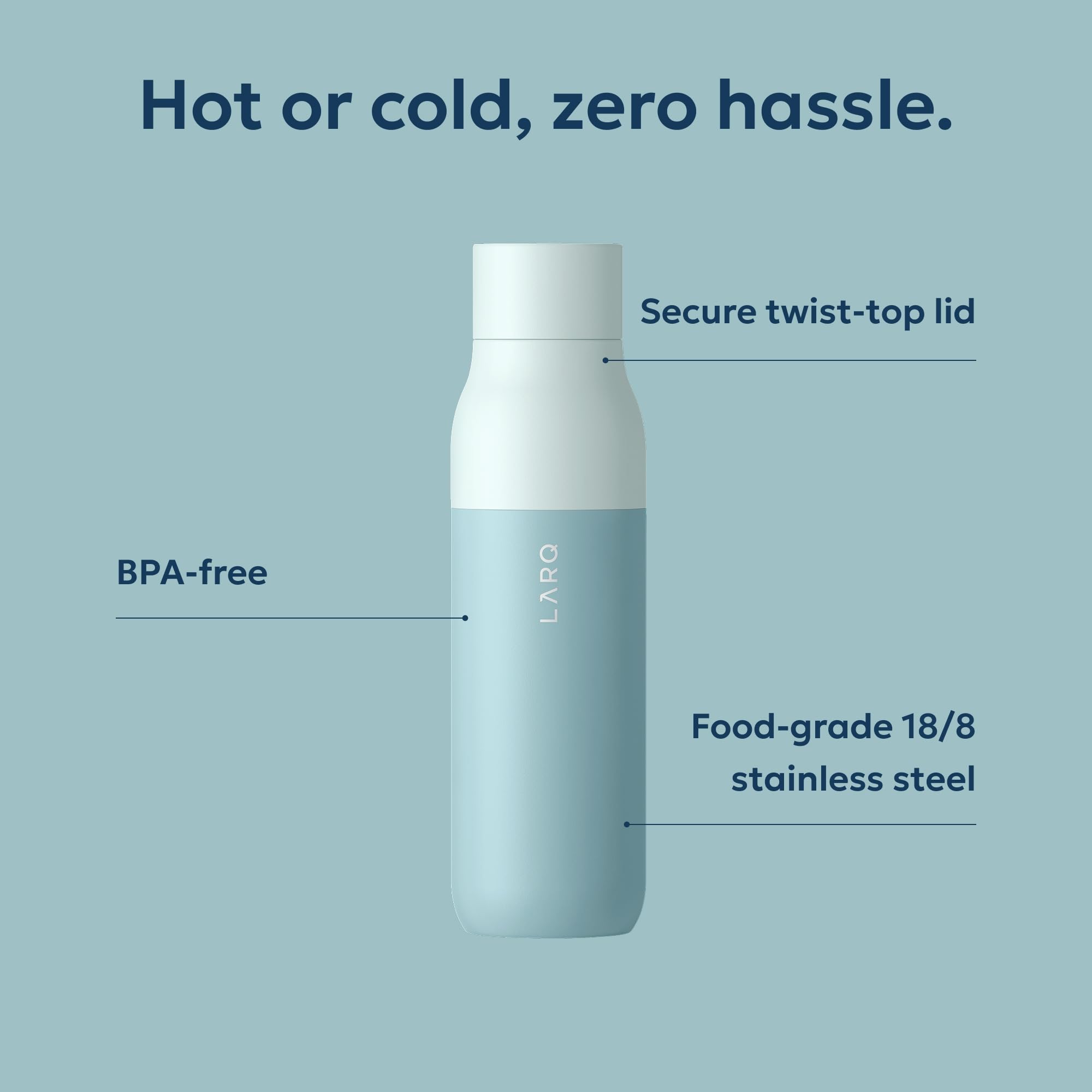 LARQ Bottle Twist Top 17 oz - Insulated Stainless Steel Water Bottle | BPA Free | Reusable Water Bottle for Camping, Office, and Travel | Keep Drinks Cold and Hot, Seaside Mint