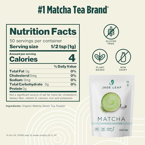 Jade Leaf Matcha Barista Blend Ceremonial Grade Matcha Green Tea Powder - 100% Pure Japanese First Harvest Green Tea for Lattes, Ceremonies, 50g / 1.76 Ounce (Pack of 1)