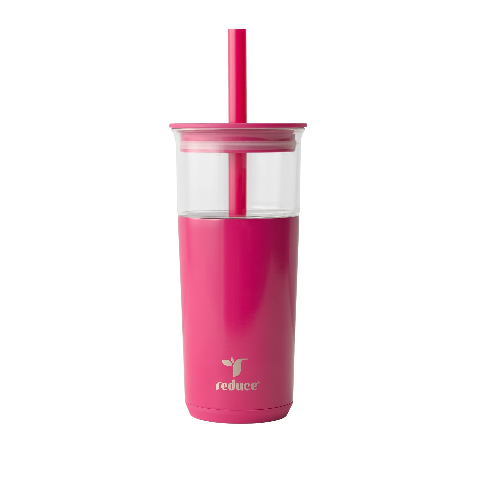 REDUCE Aspen 20 oz Vacuum Insulated Glass Tumbler with Lid & Extra Wide Straw - Keeps Drinks Cold for 12 Hrs - Ideal for Iced Coffee, Smoothies & Boba - Dishwasher Safe, Soft Base - Dragonfruit