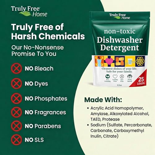 Truly Free Dishwasher Detergent Powder | Natural Dish Detergent, Dishwasher Soap | Plastic Free, Plant-Based, Clean, Heavy Duty Hard Water Stain & Grease Remover | Fragrance Free | 12.5 oz (Pack of 1)