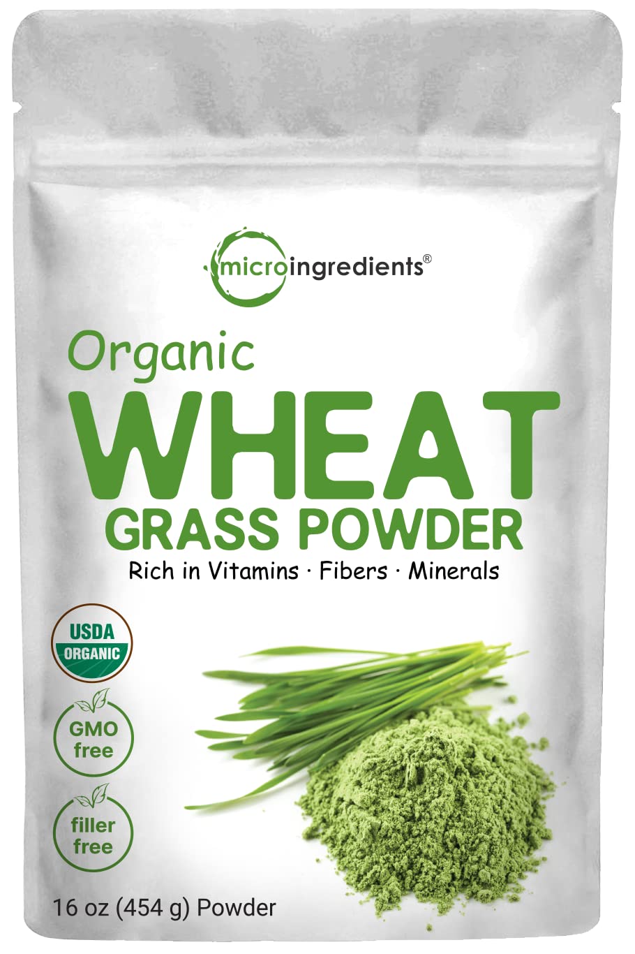 Sustainably US Grown, Organic Wheat Grass Powder (100% Whole-Leaf), 16 Ounce , Rich in Immune Vitamins, Fibers and Minerals, Support Digestion Function, Vegan Friendly