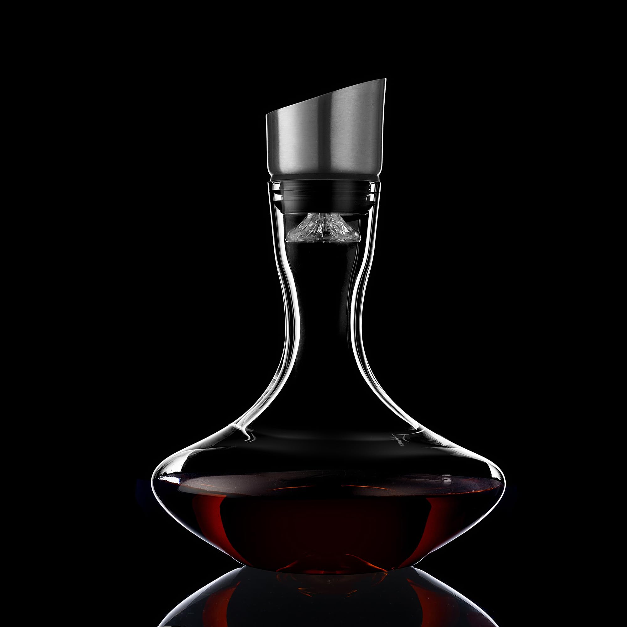 VnoPerito Wine Decanter, Red Wine Carafe, Decanter with Built-in Aerator Pourer, 100% Hand Blown Lead-free Crystal Glass with Stainless Steel Pourer Lid, Filter, Wine Gifts for Men