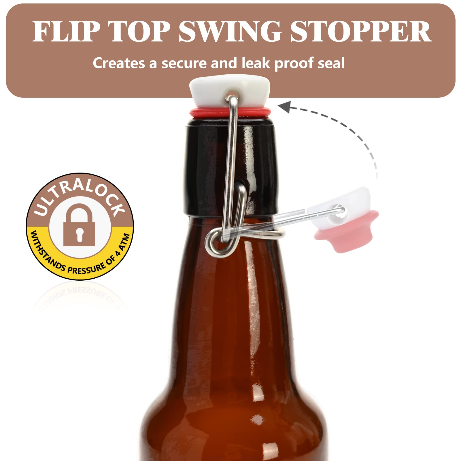 KITGLASCUP Amber Beer Bottles with Flip Caps, 12oz 10 Pack Glass Bottle with Swinging Top for Airtight Lids, Home Brewing and Fermentation Kombucha, Vanilla Extract, Beverage, Water, Kefir