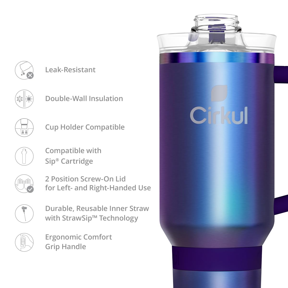 Cirkul 40oz. Chameleon Stainless Steel Tumbler with Handle, All-Day StrawSip, Double-Wall Insulated
