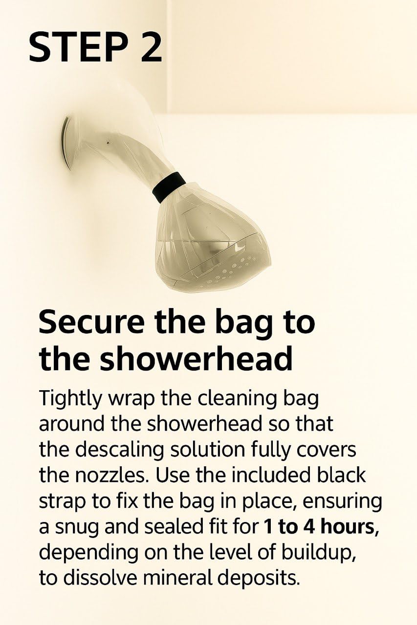 NoScale Pro Shower Head Descaling Kit – Cleaner for Shower Heads Only – Removes Limescale, Calcium & Hard Water Deposits – Eco-Friendly Vinegar & Citric Acid Formula with Tools – Made in USA