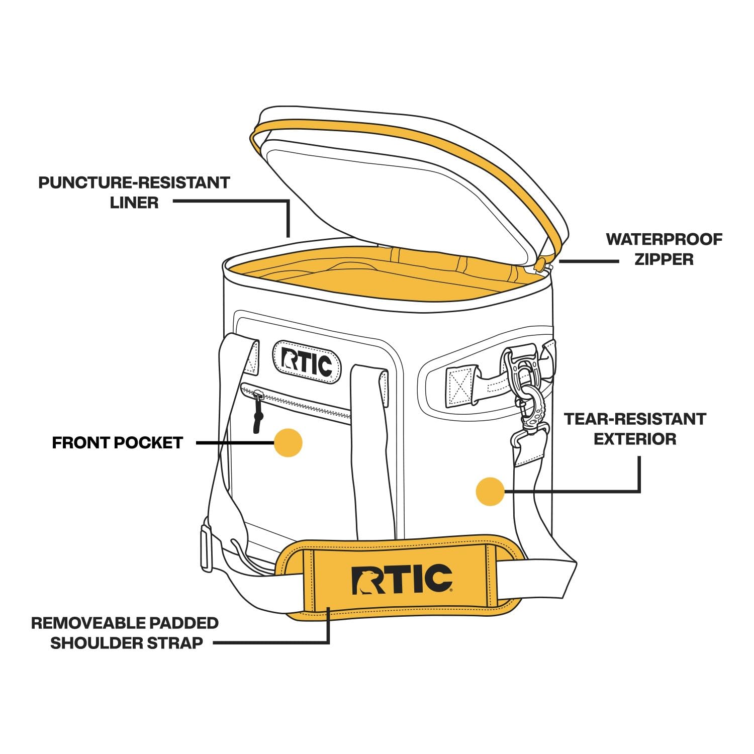 RTIC Ultra-Tough Soft Cooler 20 Can, Insulated Bag Portable Ice Chest Box for Lunch, Beach, Drink, Beverage, Travel, Camping, Picnic, Car, Trips, Floating Cooler Leak-Proof with Zipper, Tan