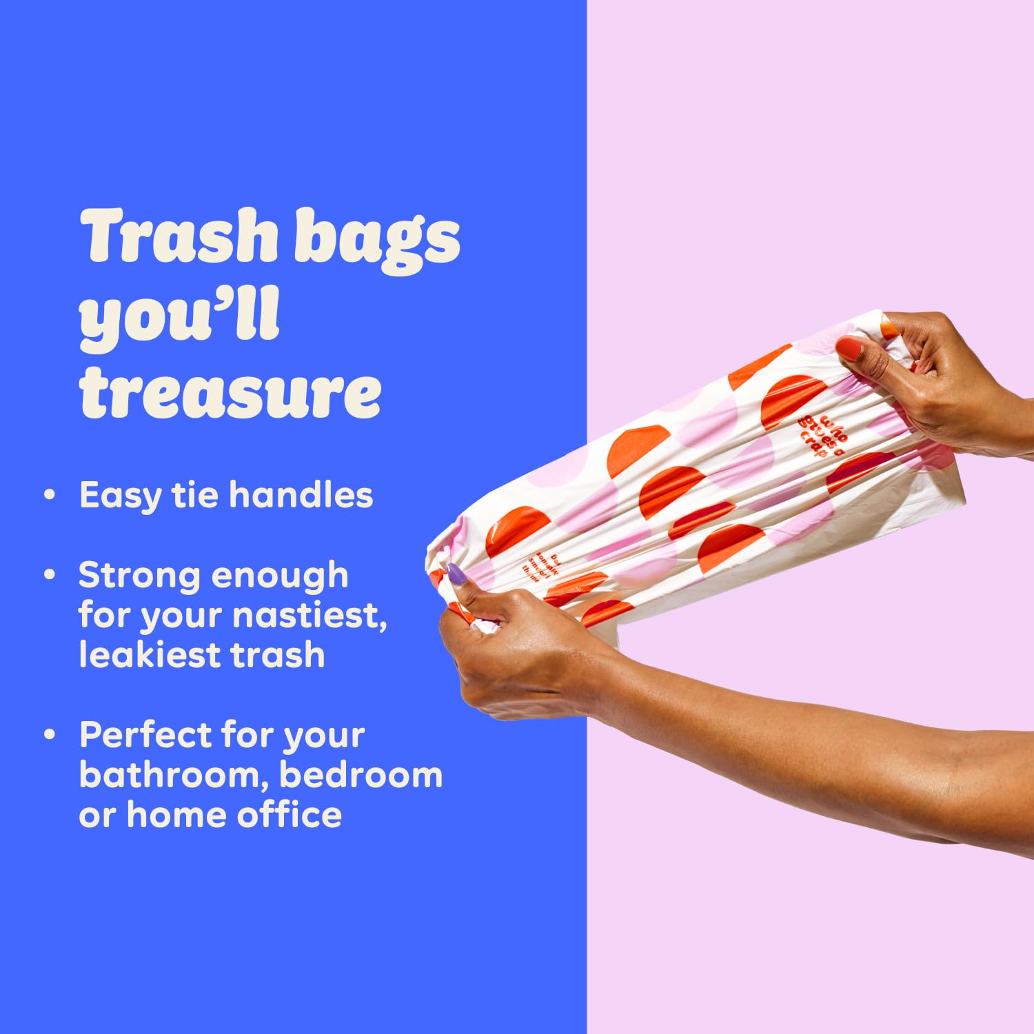 Who Gives a Crap 100% Recycled Small Trash Bags, 60 Count, 4 Gallon, Sustainable Garbage Bags for Kitchen, Office, or Bathroom Trash Can, Designed to Help Resist Leaks and Tears, Durable Tie Handles