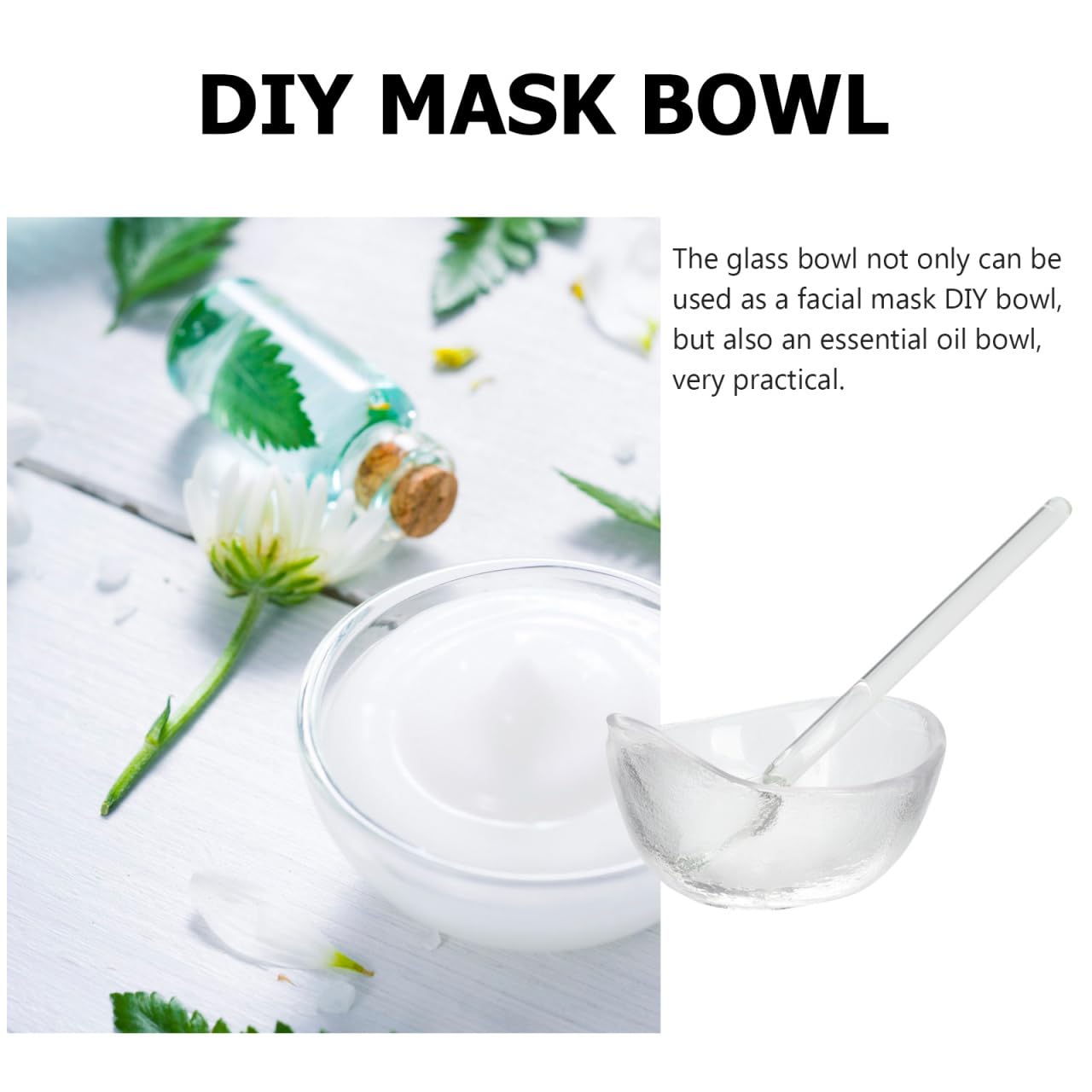 COOLHIYA Face Mask Mixing Bowl Set Glass Facial Mask Mixing Bowl with Spoon Facial Masking Applicator Brushes Kit For Skin Car Spatula Spoon Brush Applicator Face Esthetician Supplies for Women