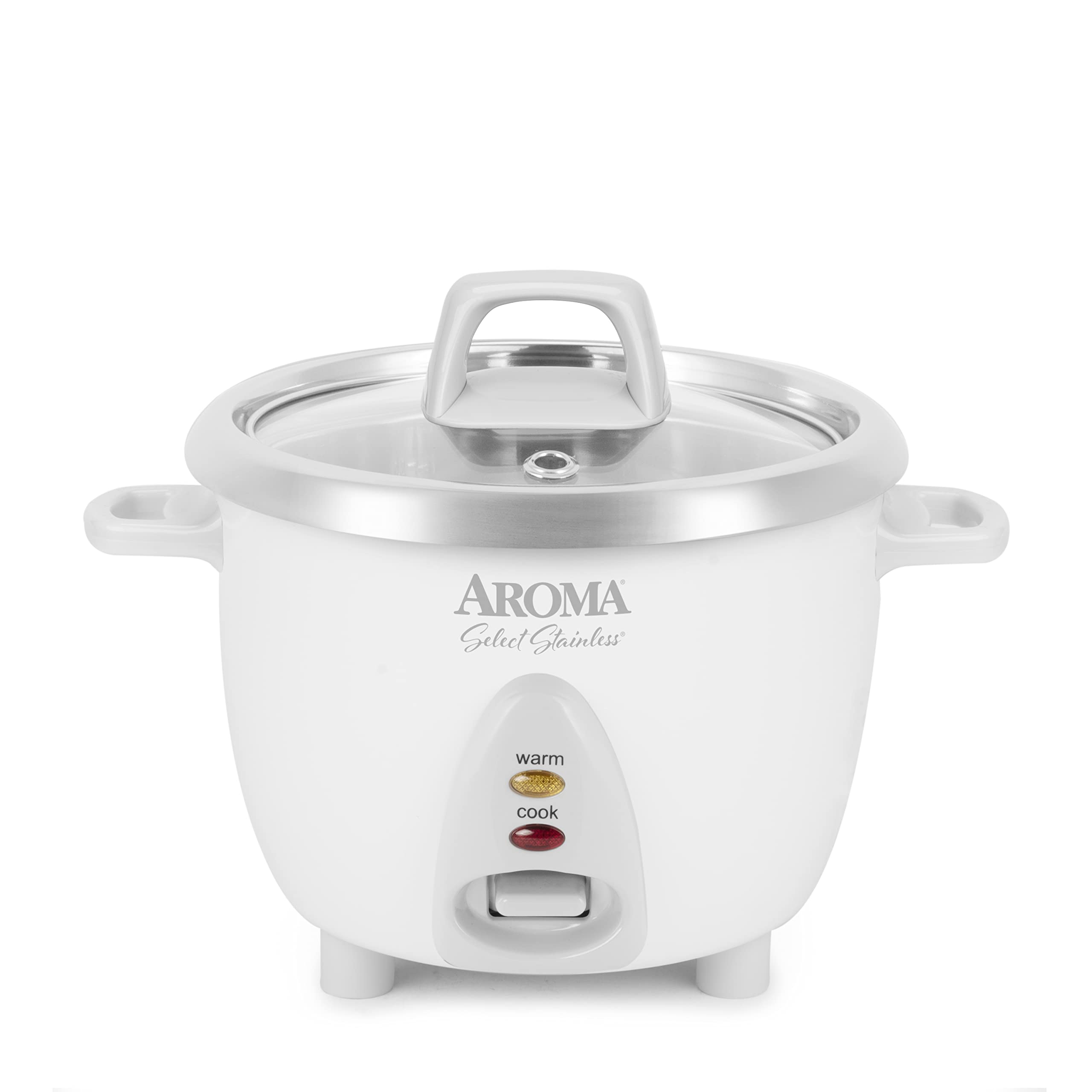 AROMA® Select Stainless® Rice Cooker, 3-Cup (Uncooked) / 6-Cup (Cooked), Stainless Steel Inner Pot, Small Rice Cooker, Auto Keep Warm, 1.2 Qt, White, ARC-753SG