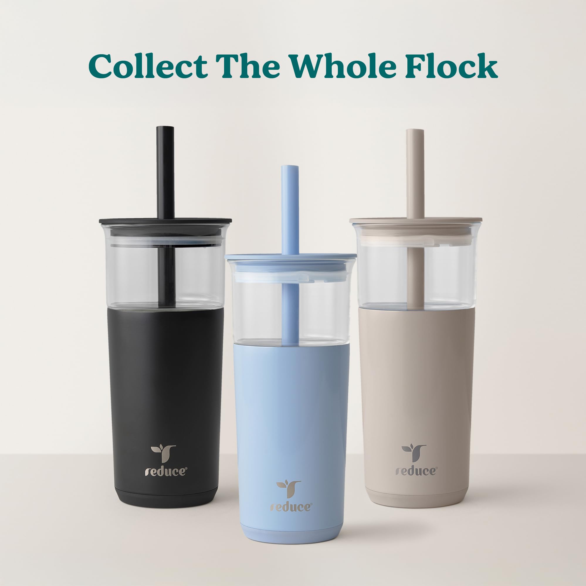 REDUCE Aspen 20 oz Vacuum Insulated Glass Tumbler with Lid & Extra Wide Straw - Keeps Drinks Cold for 12 Hrs - Ideal for Iced Coffee, Smoothies & Boba - Dishwasher Safe, Soft Base - Dragonfruit