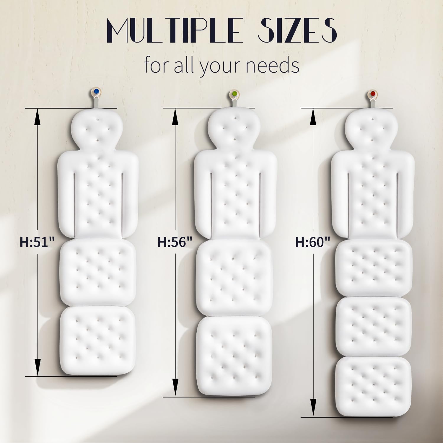 Full Body Bath Pillow for Bathtub, Thick Bathtub Cushion, Luxury Tub Pillow for Bath for Headrest Neck and Back Support White 51" x 16"