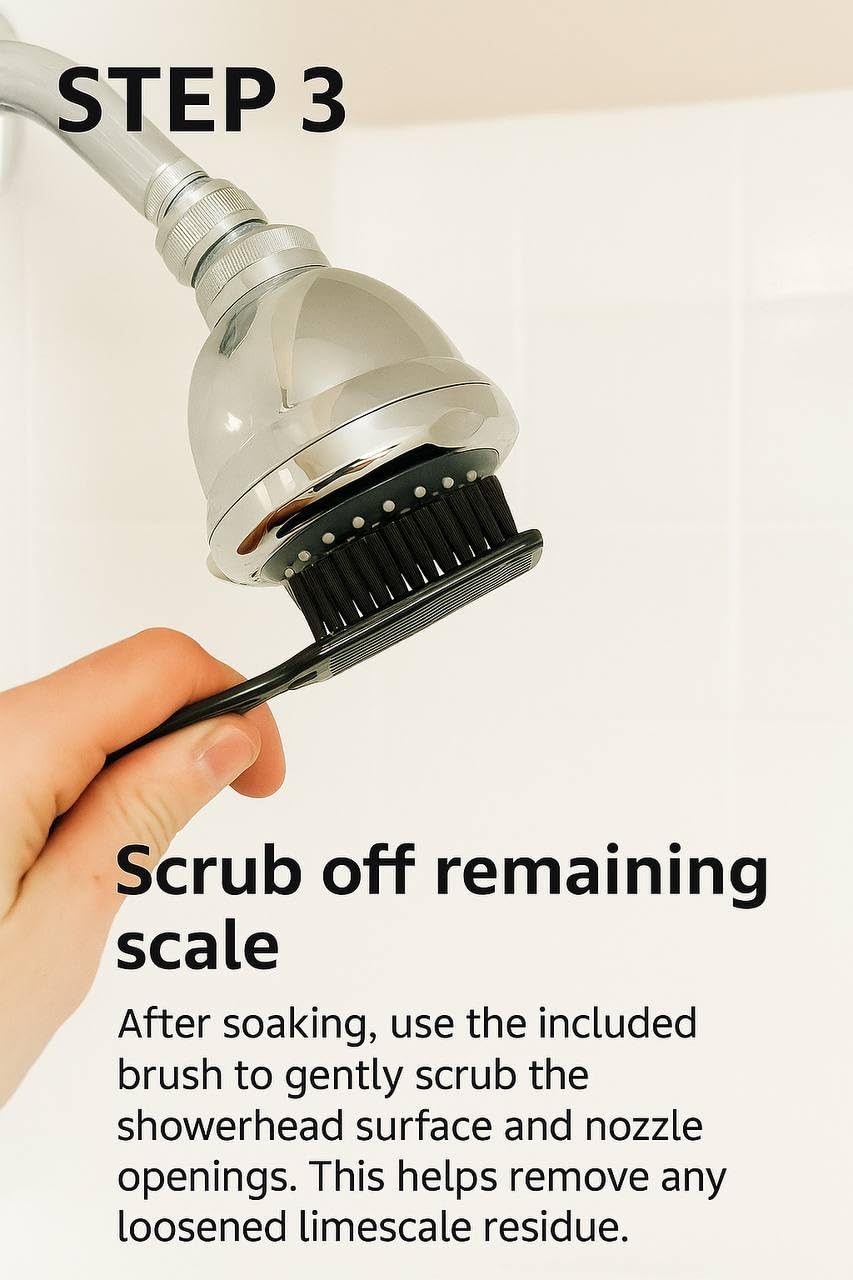 NoScale Pro Shower Head Descaling Kit – Cleaner for Shower Heads Only – Removes Limescale, Calcium & Hard Water Deposits – Eco-Friendly Vinegar & Citric Acid Formula with Tools – Made in USA