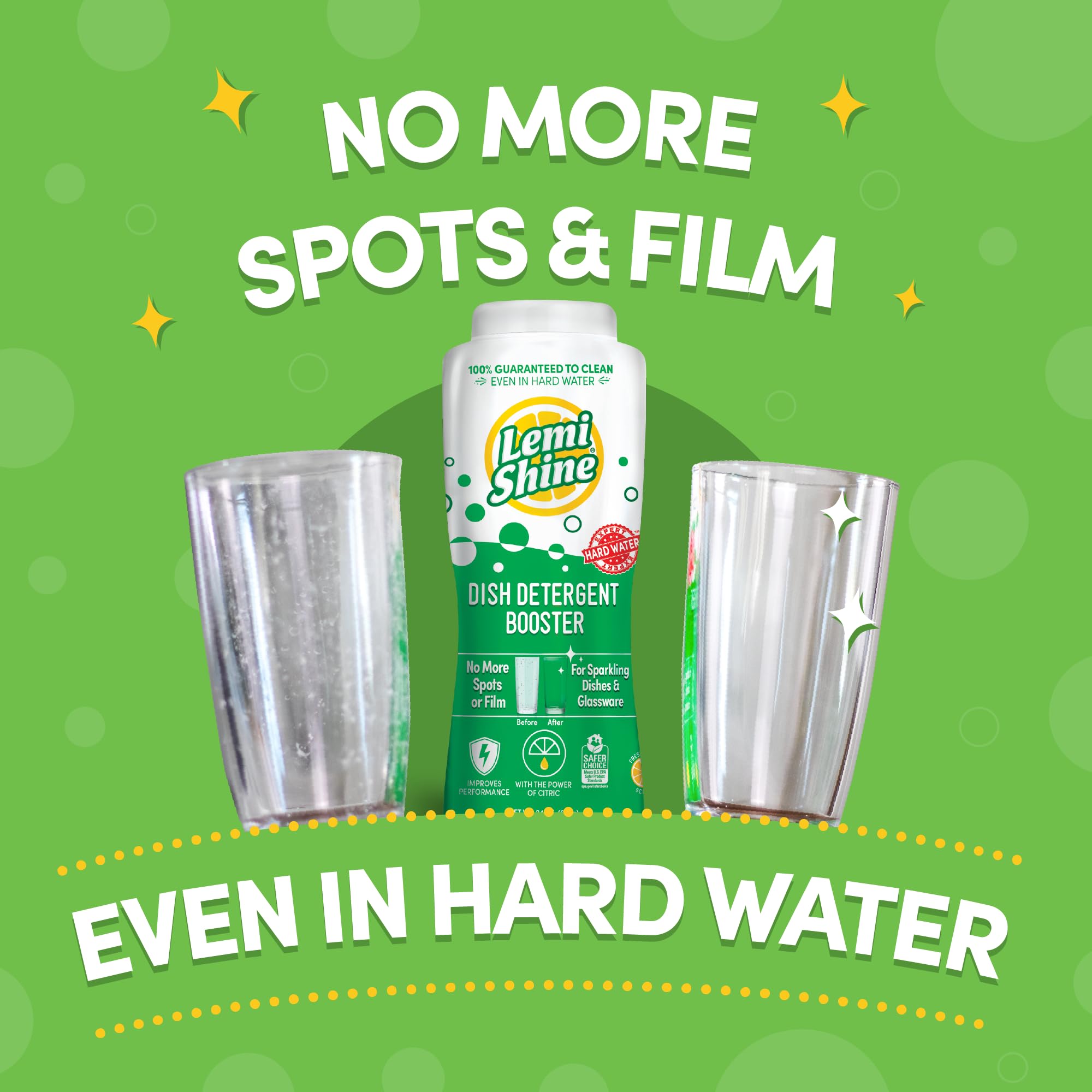 Lemi Shine Dish Detergent Booster (24 oz 2-Pack) and Rinse Aid (25.35 oz) - Hard Water Stain Removers