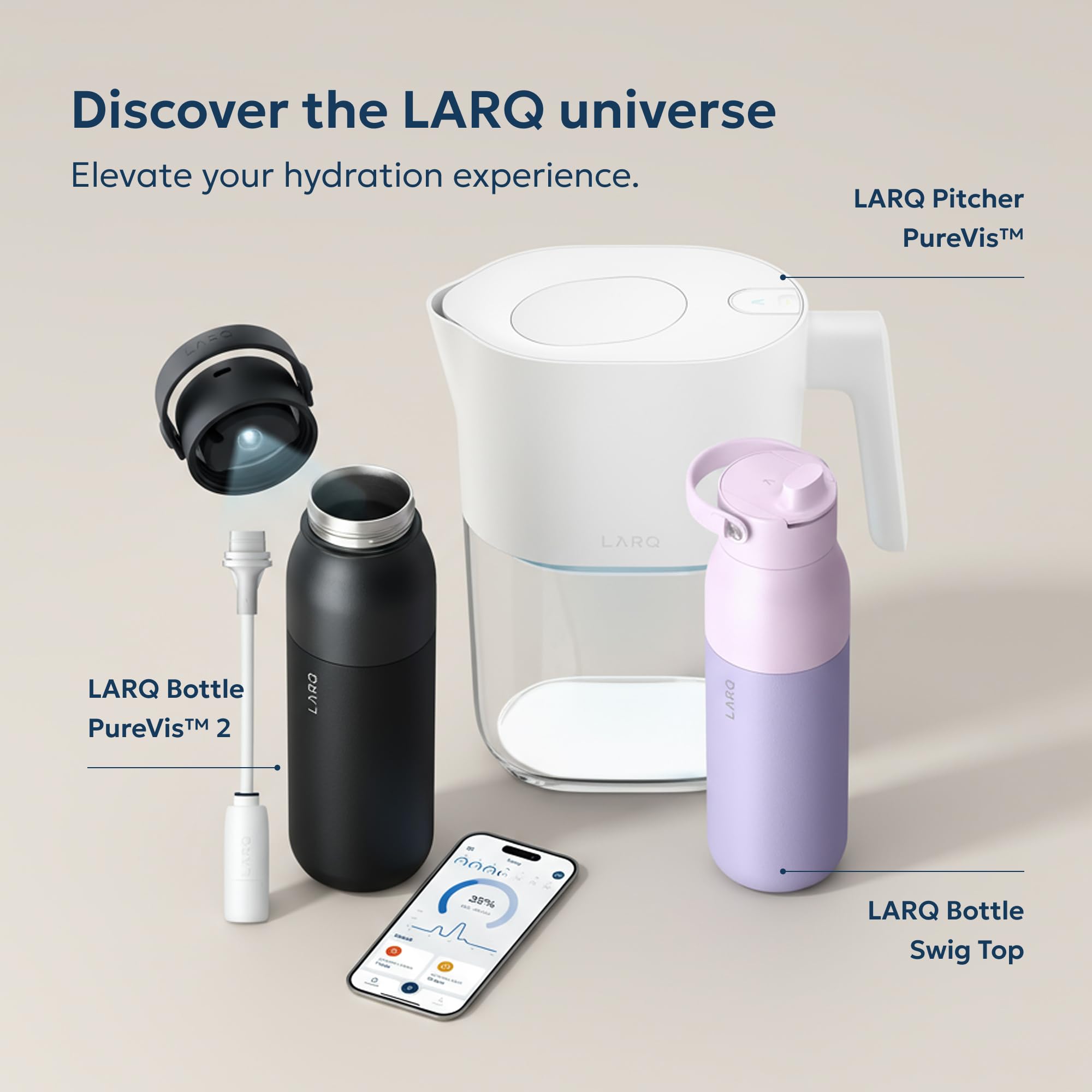 LARQ Bottle Filtered - Insulated Stainless Steel Water Bottle BPA Free with Nano Zero Technology and Long-Lasting Filters, Obsidian Black, 25oz