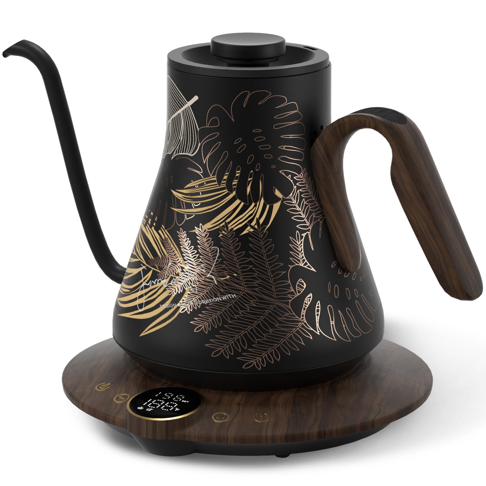 Cocinare Barista Collection Gooseneck Electric Kettle, ±1℉ Precise Temperature Control for Pour-Over Coffee & Tea, Quick Heating 1500W, Stainless Steel Interior, 0.9L (Rainforest)