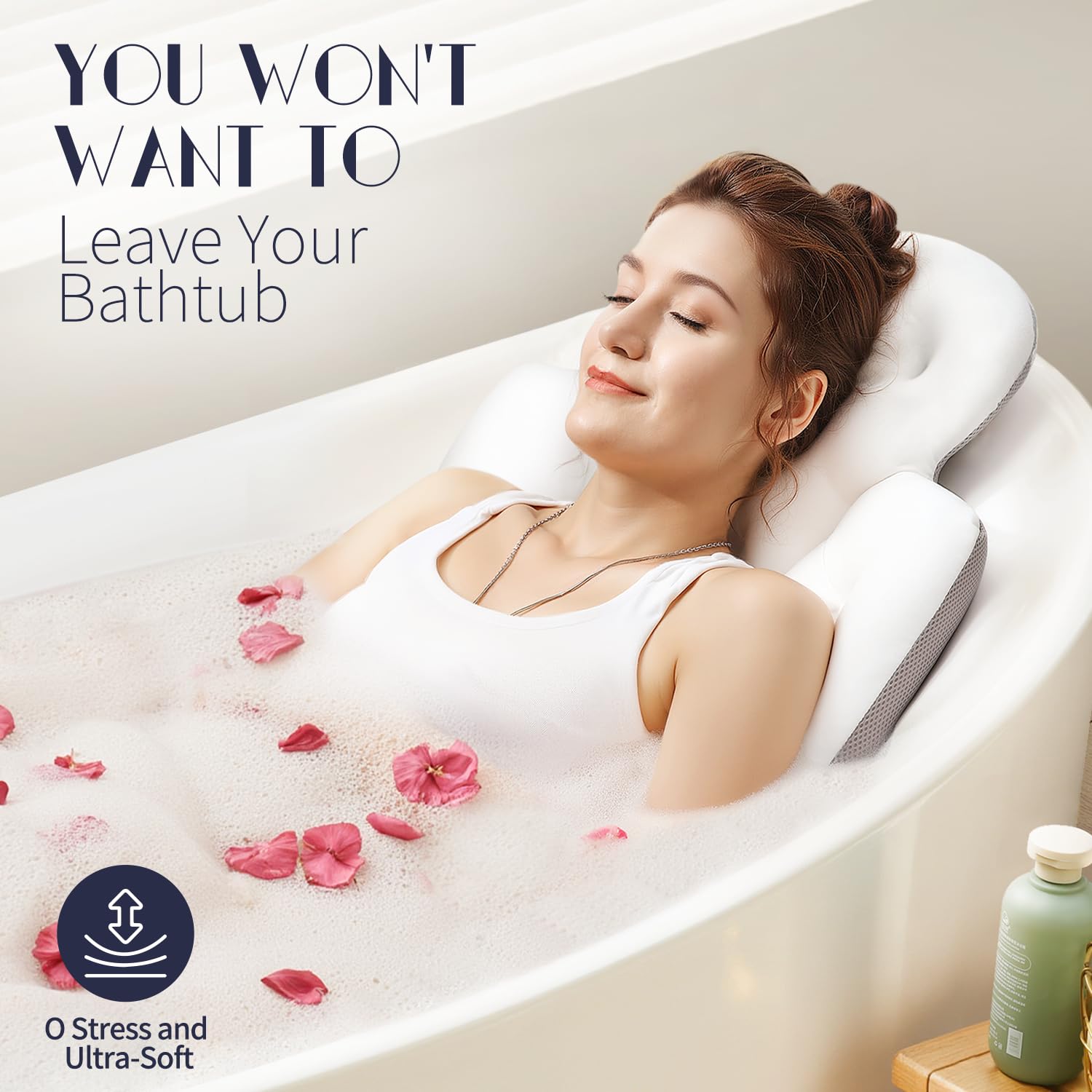 Full Body Bath Pillow for Bathtub, Thick Bathtub Cushion, Luxury Tub Pillow for Bath for Headrest Neck and Back Support White 51" x 16"