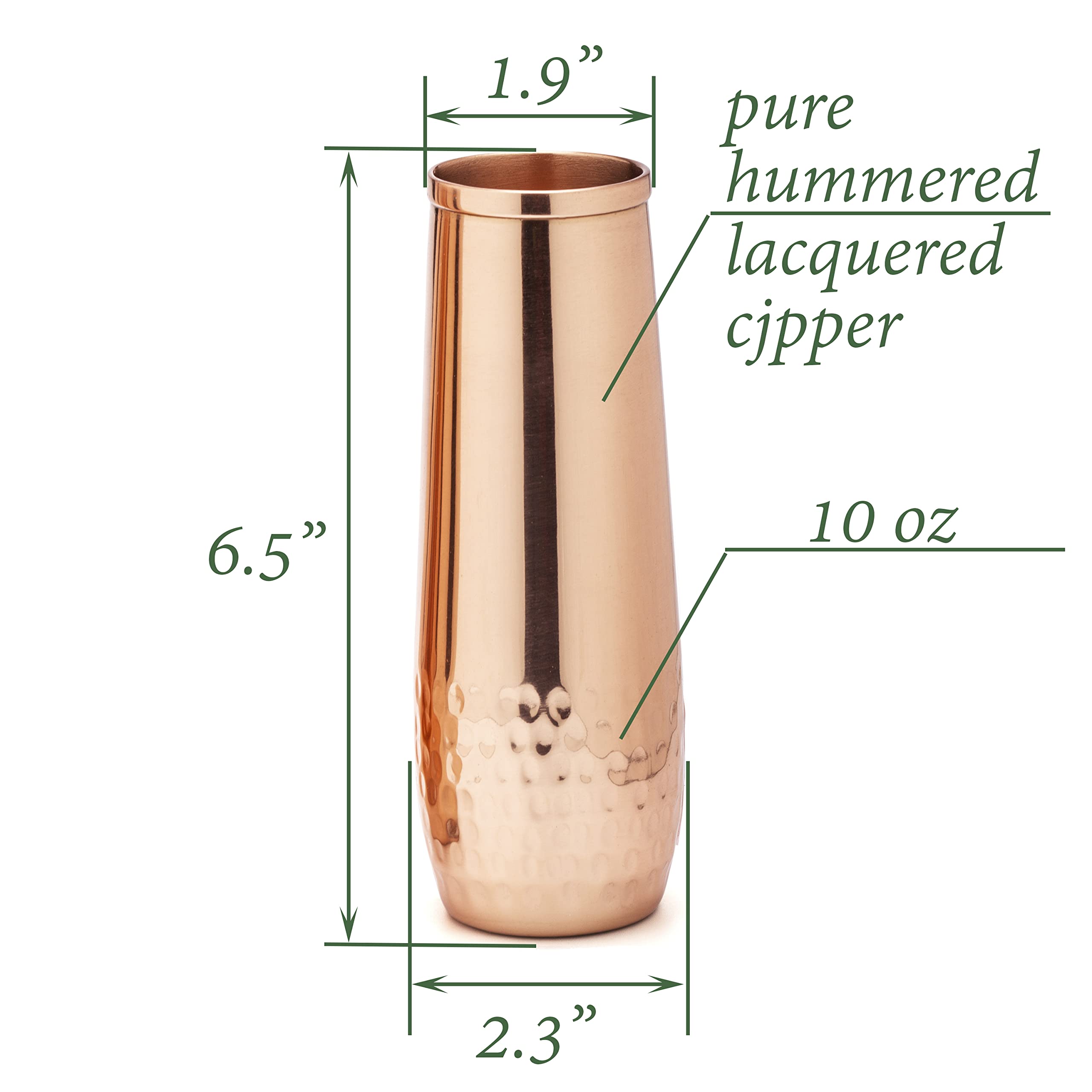 Copper flutes set of 4 - stemless shatterproof champagne flutes of solid copper - Moscow mule copper flute - 7th Copper Wedding