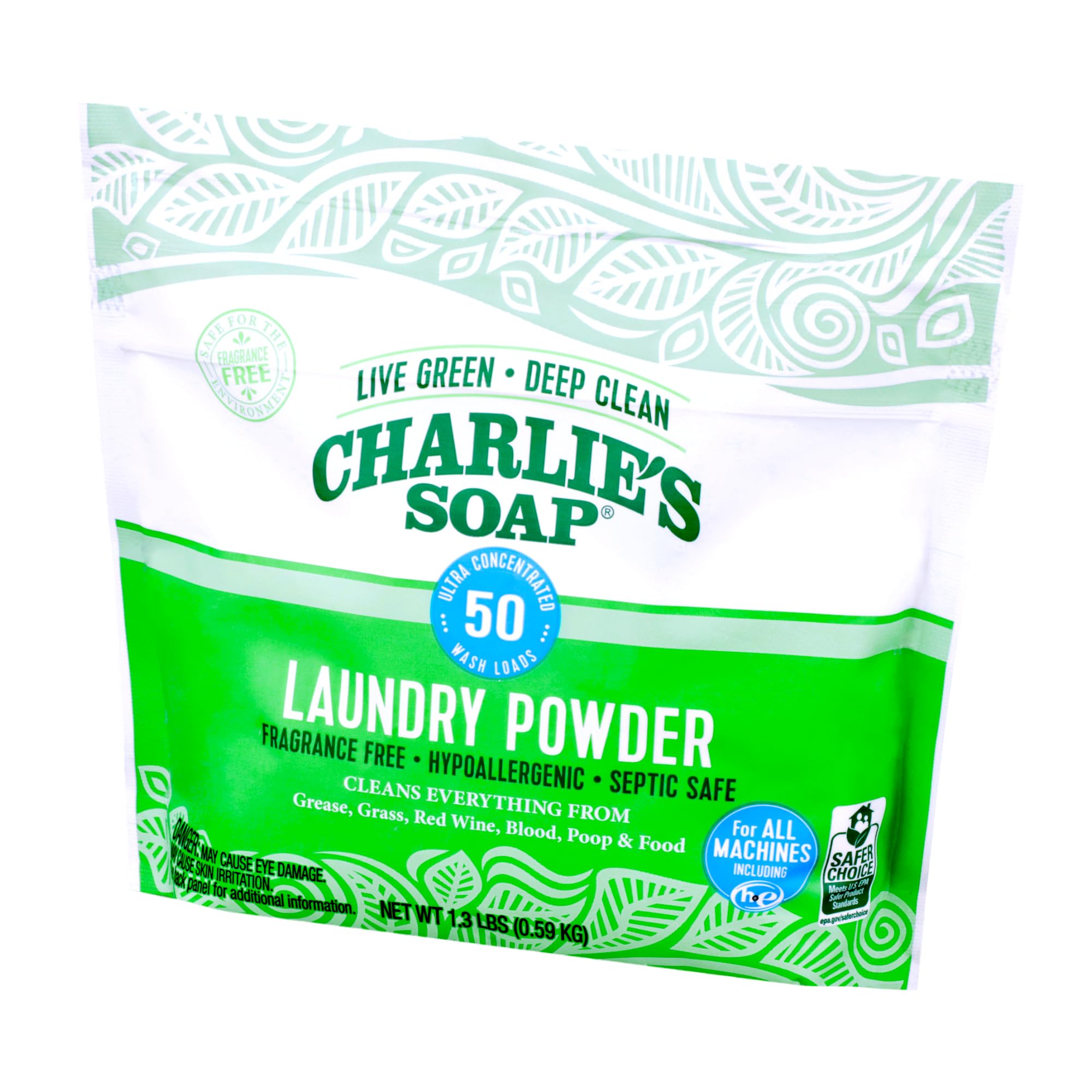 Charlie’s Soap Laundry Powder (50 Loads, 1 Pack) Hypoallergenic Deep Cleaning Washing Powder Detergent – Eco-Friendly, Safe, and Effective