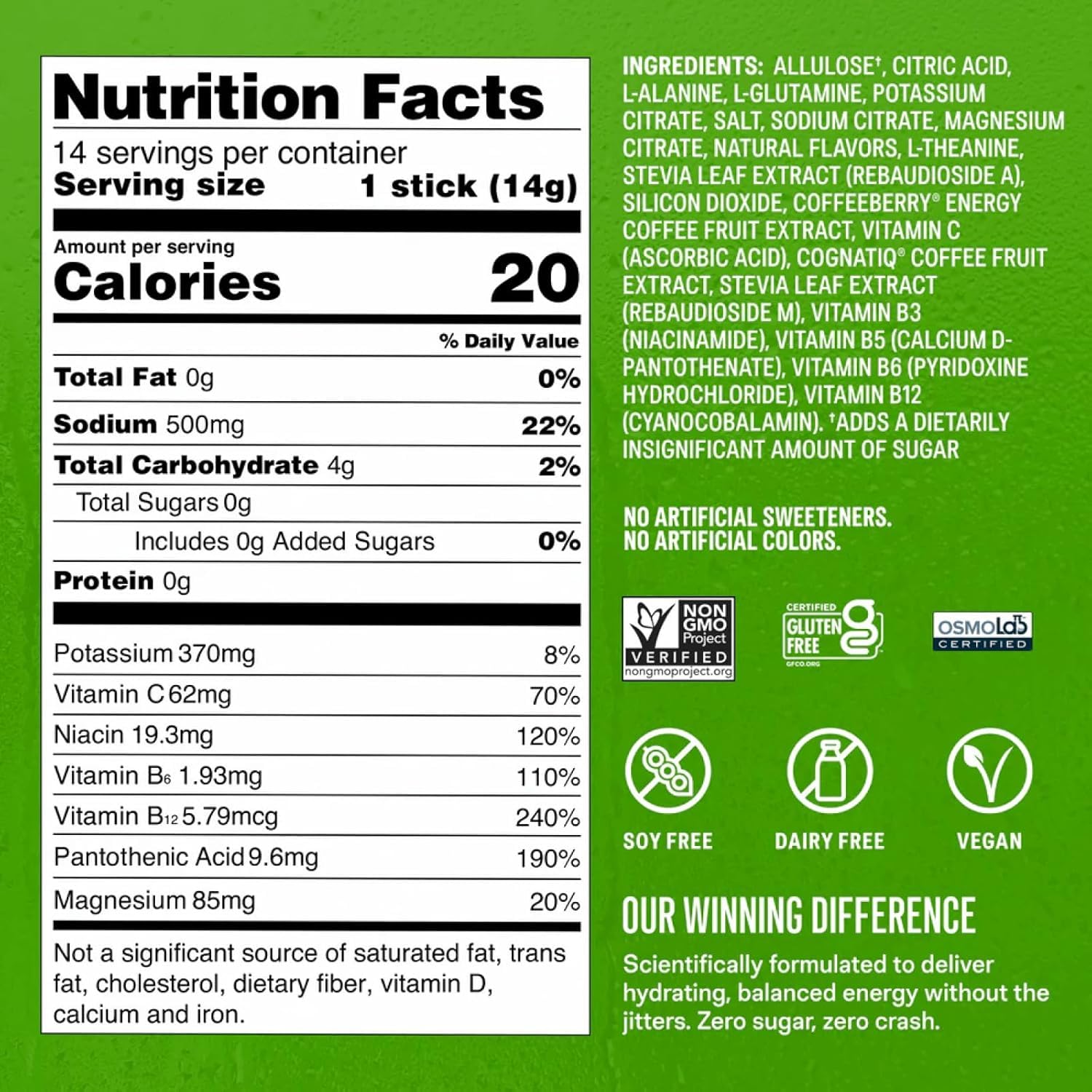 Liquid I.V.® Hydration Multiplier Sugar-Free + Energy - Fruit Punch | Electrolyte Powder Drink Mix | 1 Pack (14 Servings)