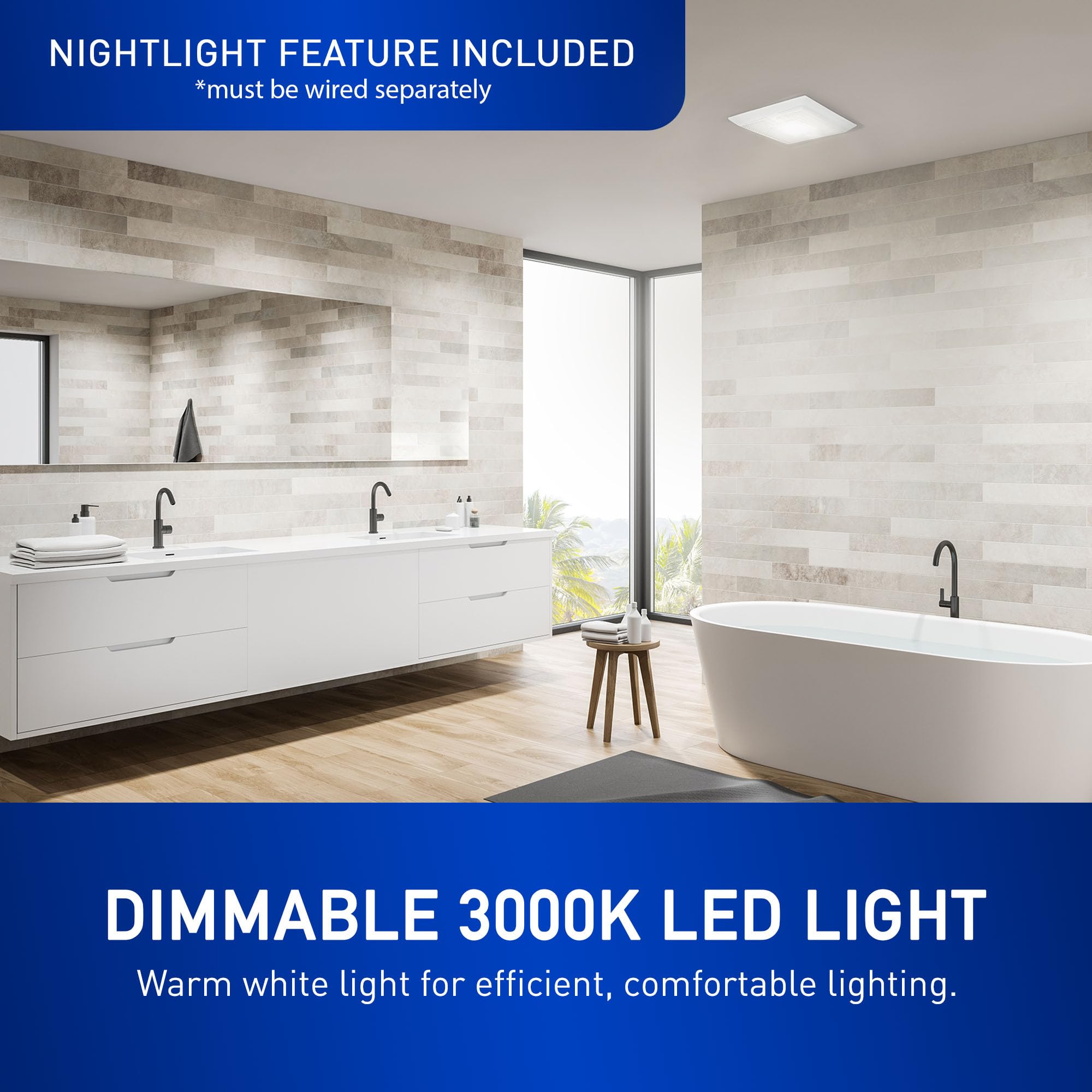 Panasonic WhisperCeiling Bathroom Exhaust Fan with Dimmable LED Light, 50-80-110 CFM, FV-0511VQL1