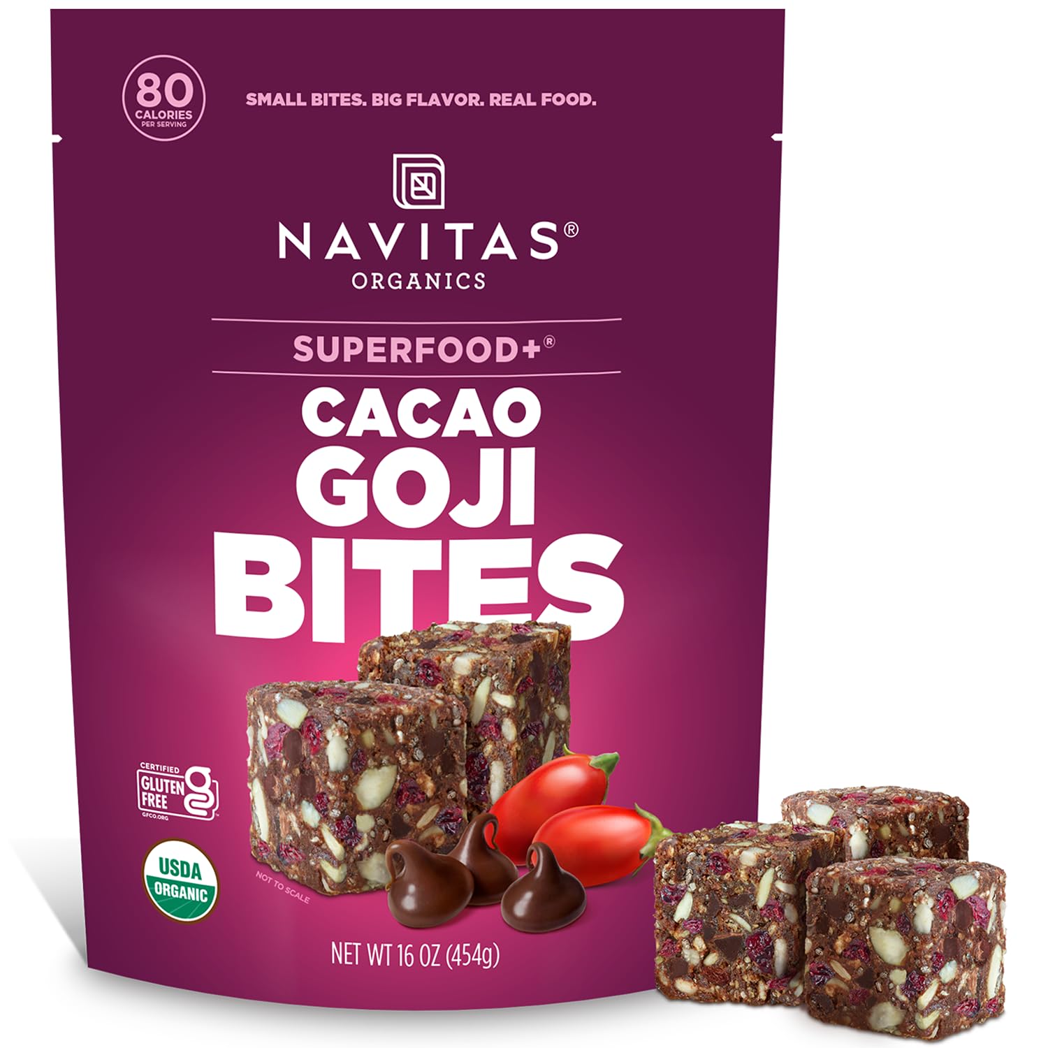 Navitas Organics Superfood Power Snacks, Cacao Goji, 16 oz. Bag, 23 Servings - Organic, Non-GMO, Gluten-Free