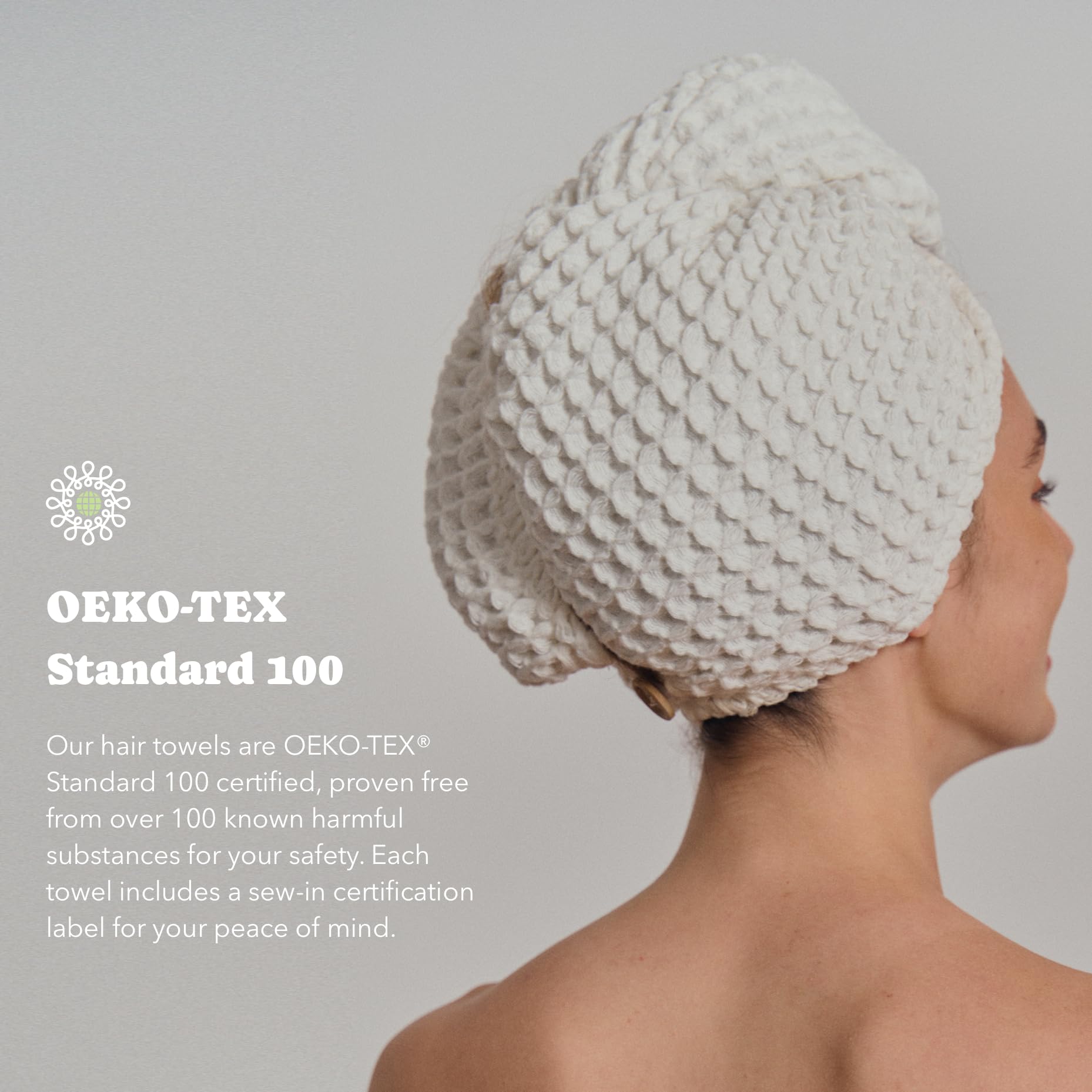 Luxury Organic Japanese Cotton Hair Drying Waffle Towel Wrap for Women | Absorbent, Quick-Dry Head Turban for Shower, Sauna, Spa | Extra Large for Long, Curly, Straight Hair With Button (White, 1 Pc)