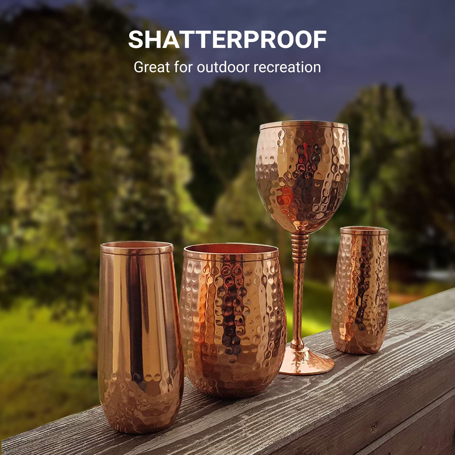 Mosscoff Copper wine glasses set of 4 – 17oz gleaming 100% solid hammered copper stemless wine cups – Valent for men and women – great copper tumblers for red or white wine and Moscow mules.