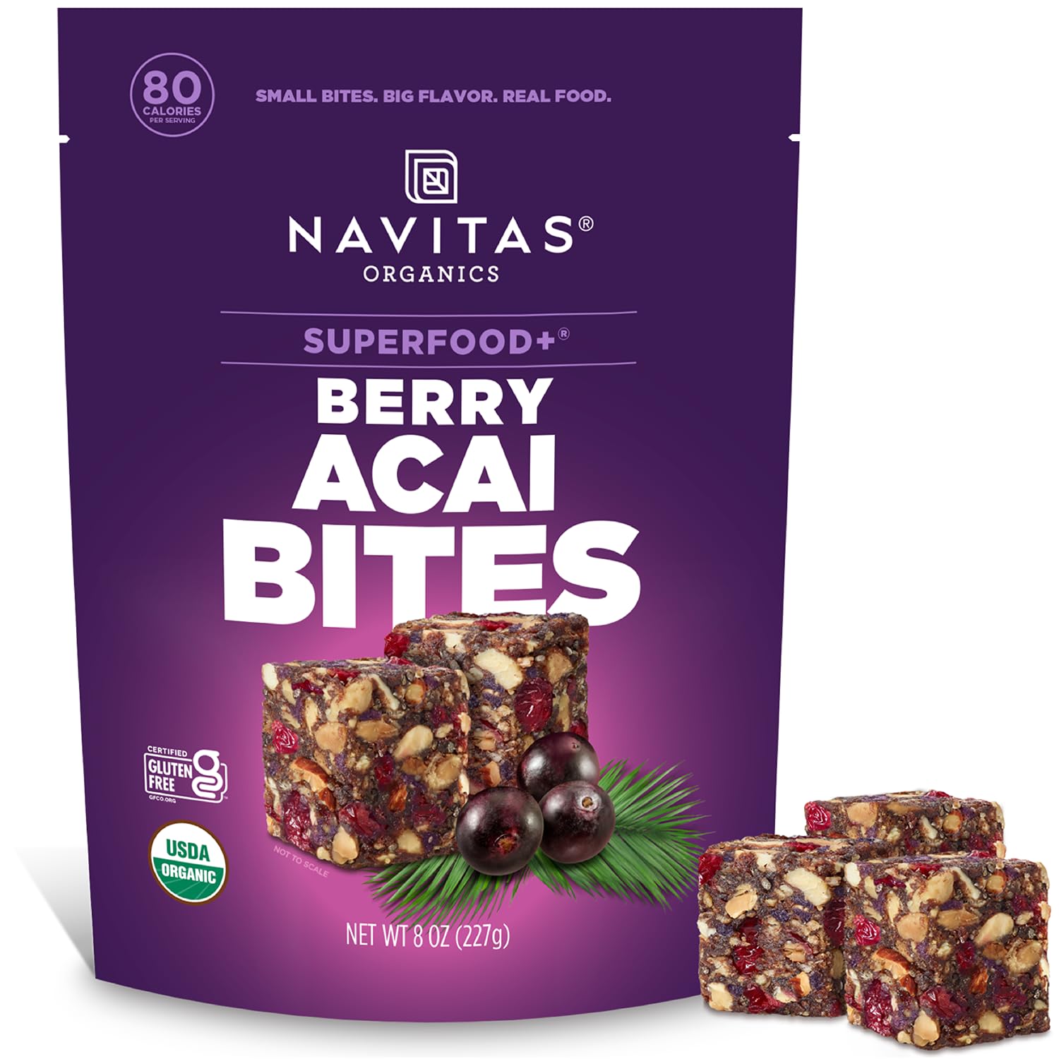 Navitas Organics Berry Acai Superfood+ BITES – Power Snacks – All Natural Plant Based – Clean Energy & Nutrition – USDA Organic, Non GMO, Gluten Free, Soy Free, Kosher, Vegan (8oz. Bag 11 Servings)
