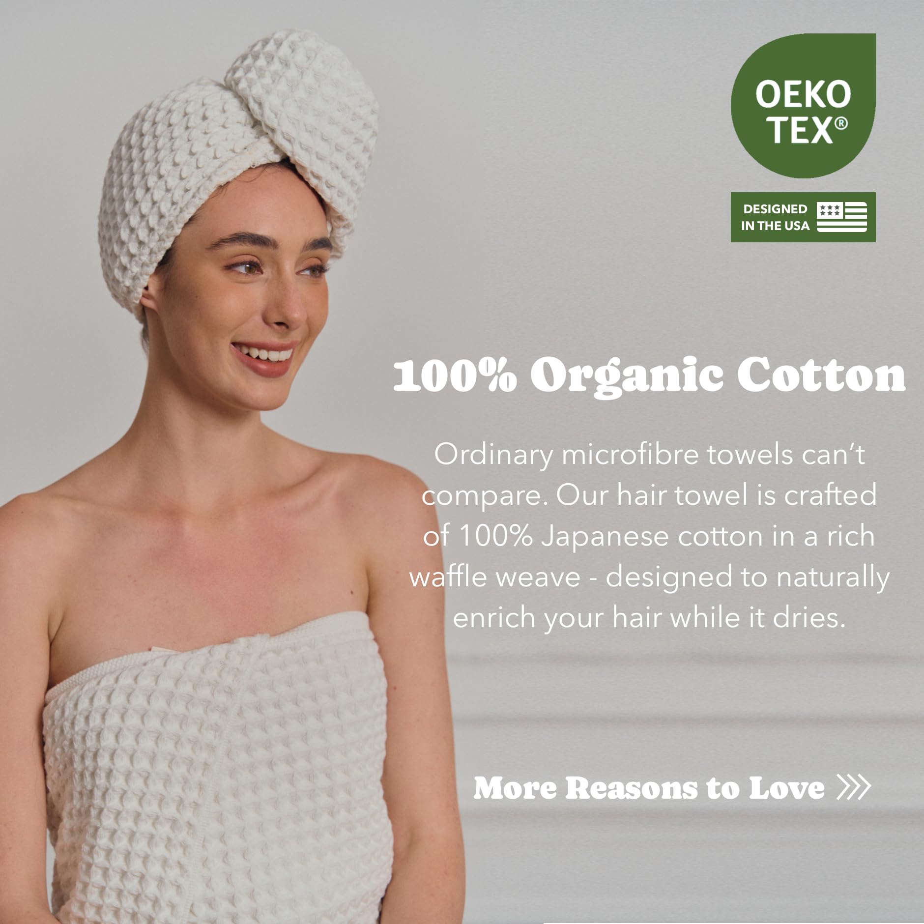 Luxury Organic Japanese Cotton Hair Drying Waffle Towel Wrap for Women | Absorbent, Quick-Dry Head Turban for Shower, Sauna, Spa | Extra Large for Long, Curly, Straight Hair With Button (White, 1 Pc)
