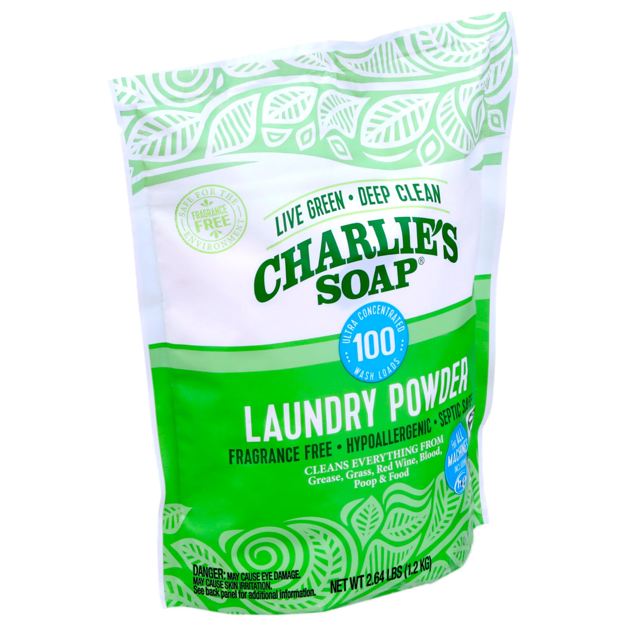 Charlie’s Soap Laundry Powder (100 Loads, 1 Pack) Fragrance Free Hypoallergenic Deep Cleaning Laundry Powder – Biodegradable Eco Friendly Sustainable Laundry Detergent