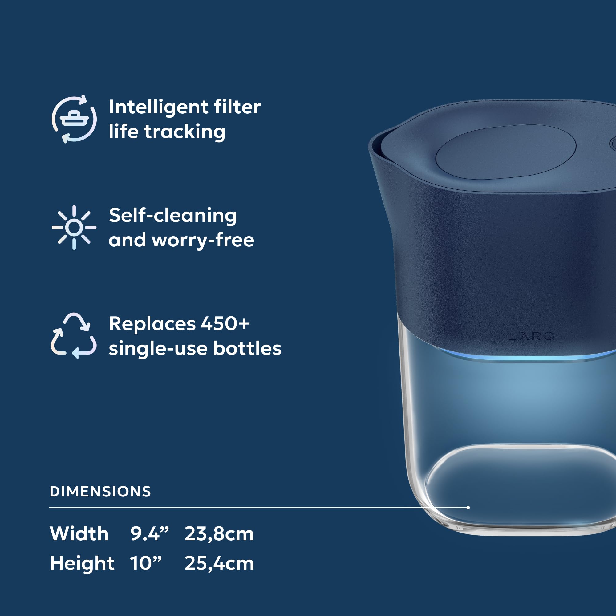 LARQ PureVis 3-in-1 Water Pitcher – Purifier, Filter & Tracking, 8-Cup Water Purifier Pitcher with Advanced Filter for Clean & Crisp Water – Removes Chlorine, PFAS, Lead & More – Monaco Blue