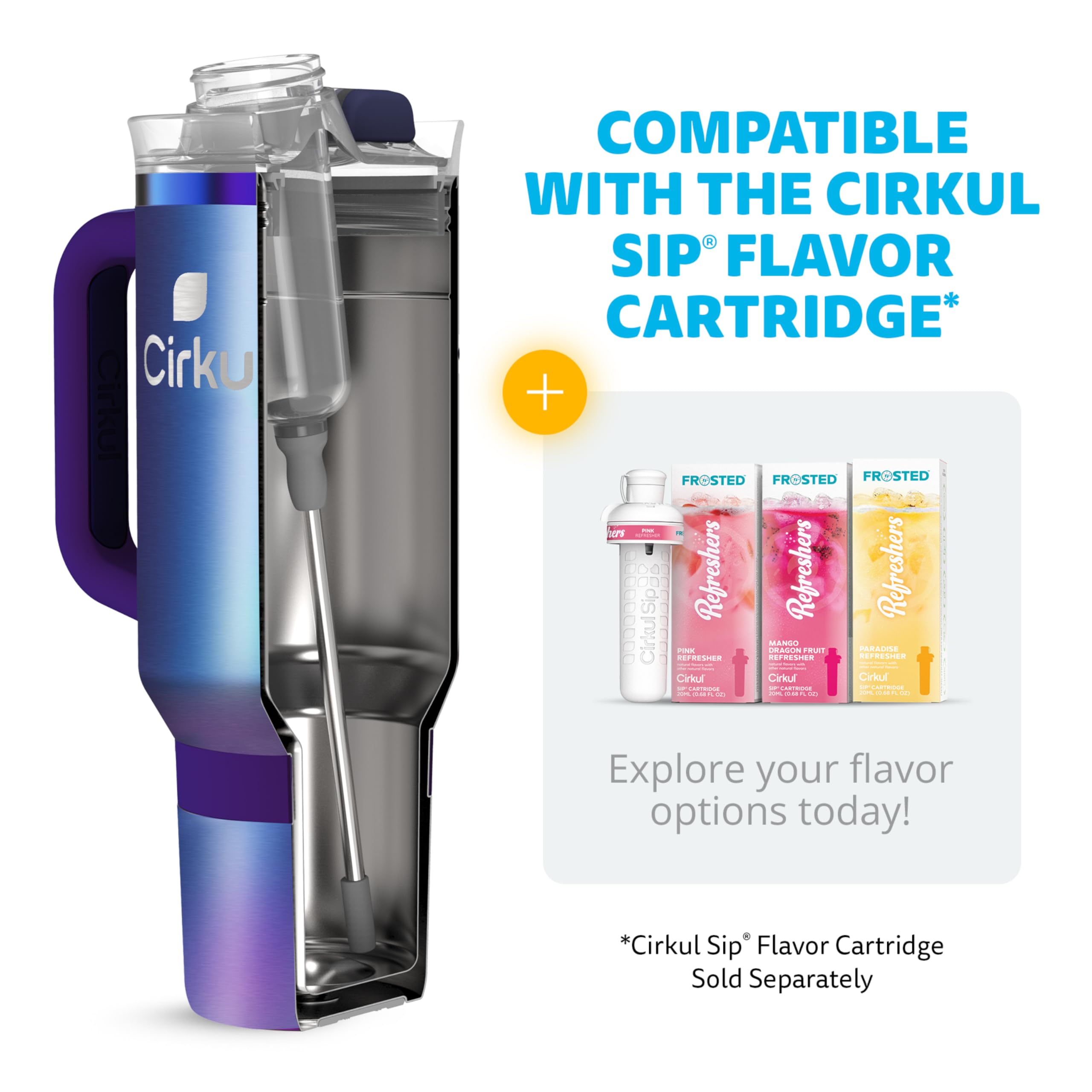 Cirkul 40oz. Chameleon Stainless Steel Tumbler with Handle, All-Day StrawSip, Double-Wall Insulated