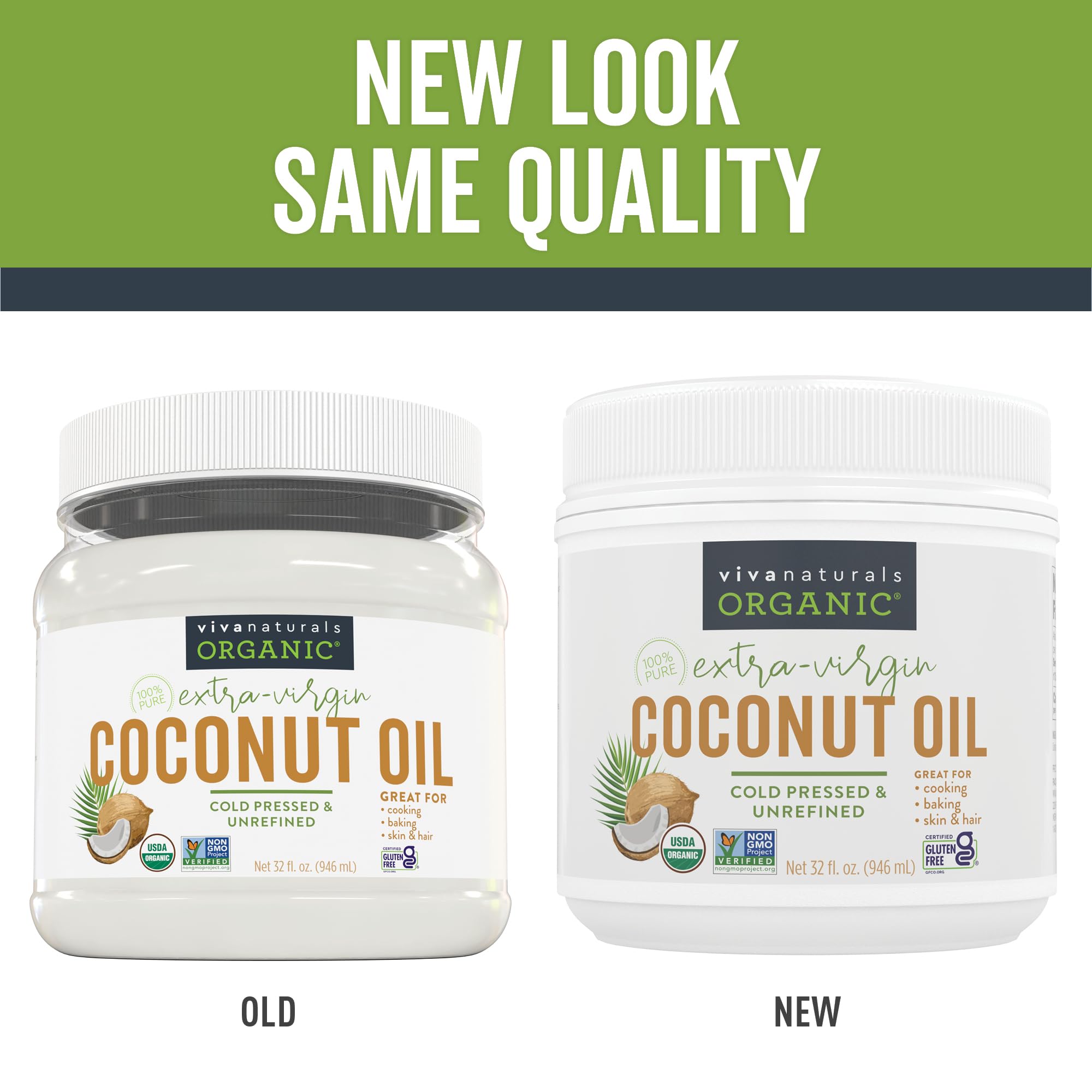 Viva Naturals Organic Coconut Oil, 32 fl oz – Unrefined, Cold-Pressed Extra Virgin Coconut Oil, USDA Organic & Non-GMO, Natural Cooking Oil, Hair Oil & Skin Oil