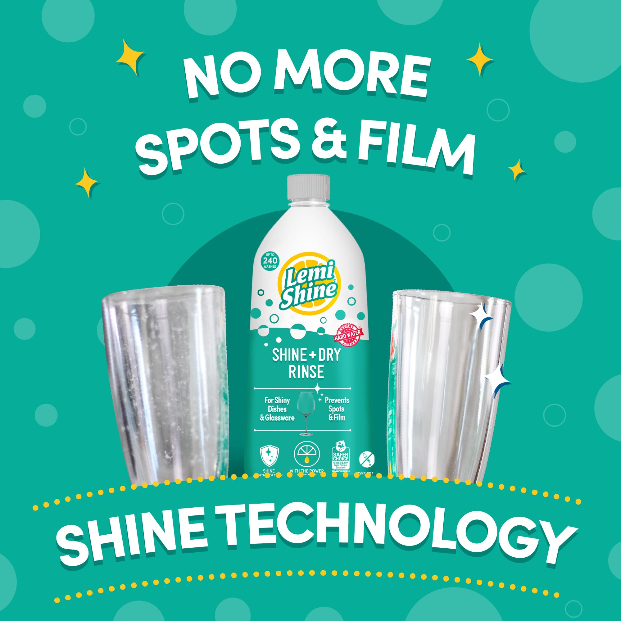 Lemi Shine Dish Detergent Booster (24 oz 2-Pack) and Rinse Aid (25.35 oz) - Hard Water Stain Removers