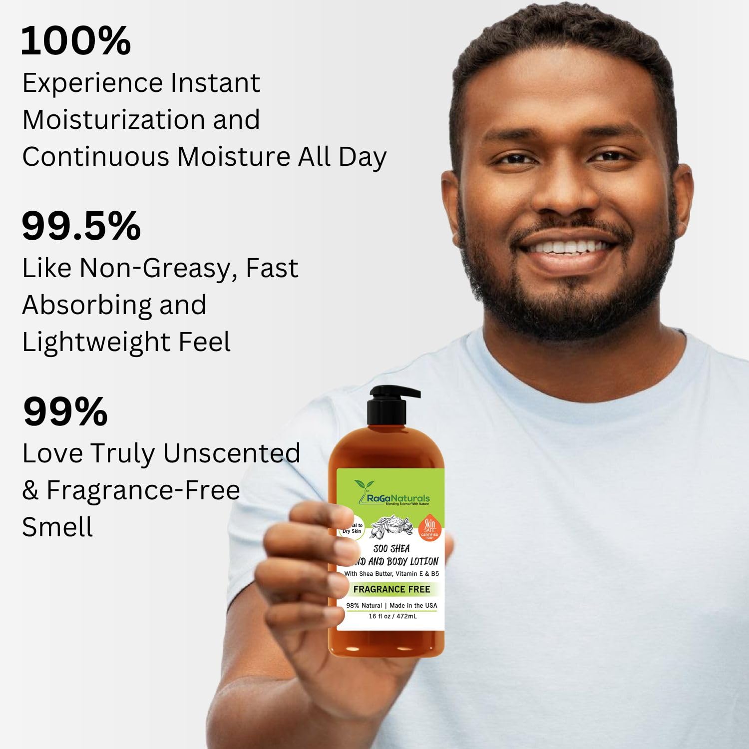 RaGaNaturals Natural Unscented Body Lotion for Dry, Sensitive Skin with Shea Butter, Avocado Oil & Vitamin E - Moisturizing, Fragrance Free Hand Lotion With Organic Essence -For Women, Men, Kids-16 Oz