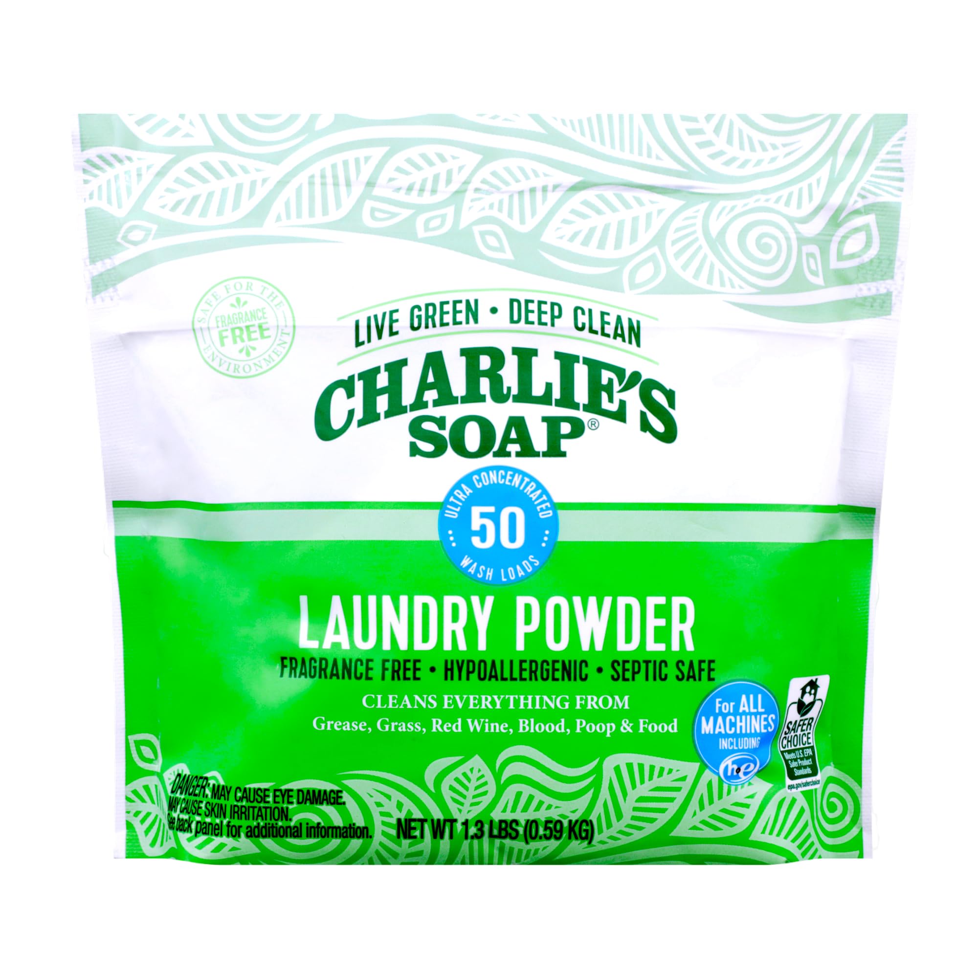 Charlie’s Soap Laundry Powder (50 Loads, 1 Pack) Hypoallergenic Deep Cleaning Washing Powder Detergent – Eco-Friendly, Safe, and Effective