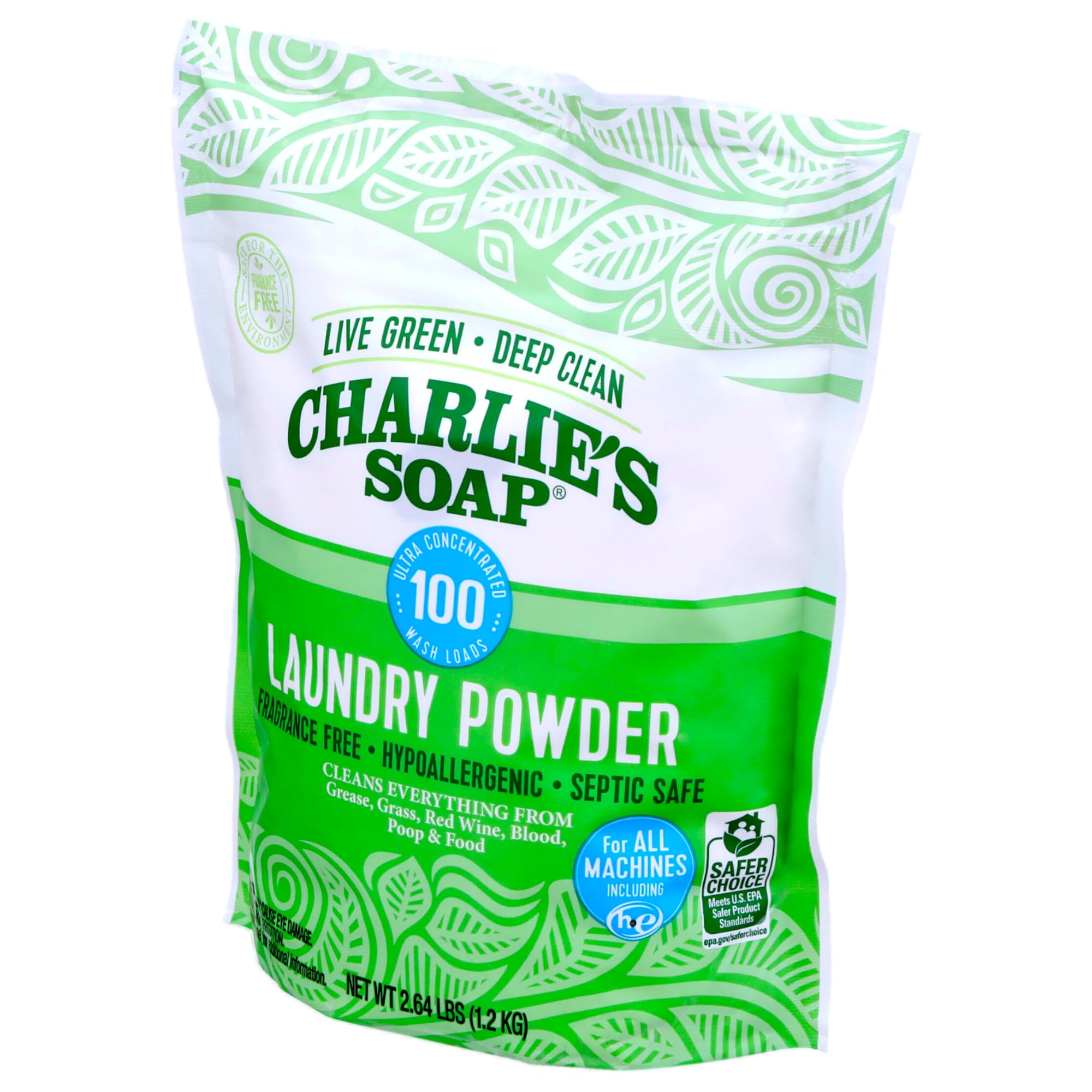 Charlie’s Soap Laundry Powder (100 Loads, 1 Pack) Fragrance Free Hypoallergenic Deep Cleaning Laundry Powder – Biodegradable Eco Friendly Sustainable Laundry Detergent