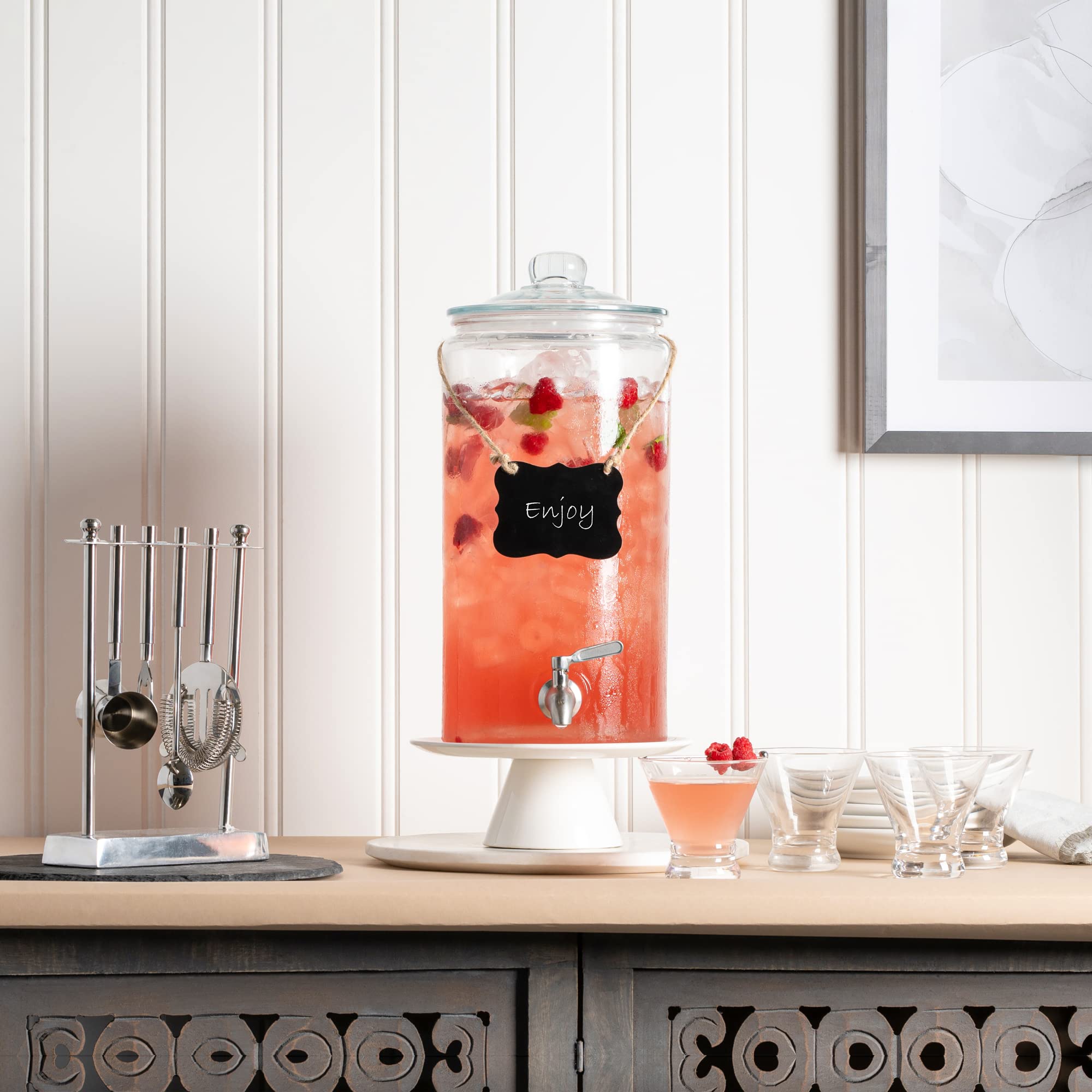 2 Gallon Beverage Serveware with Stainless Steel Spigot + Marker & Chalkboard