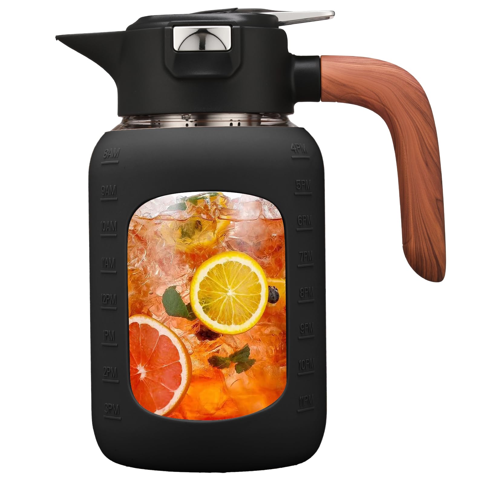 64 oz Glass Pitcher with Lid and Handle, Glass Carafe/Jug for Hot/Cold Water, Large Iced Tea Pitcher for Coffee, Juice and Homemade Beverage