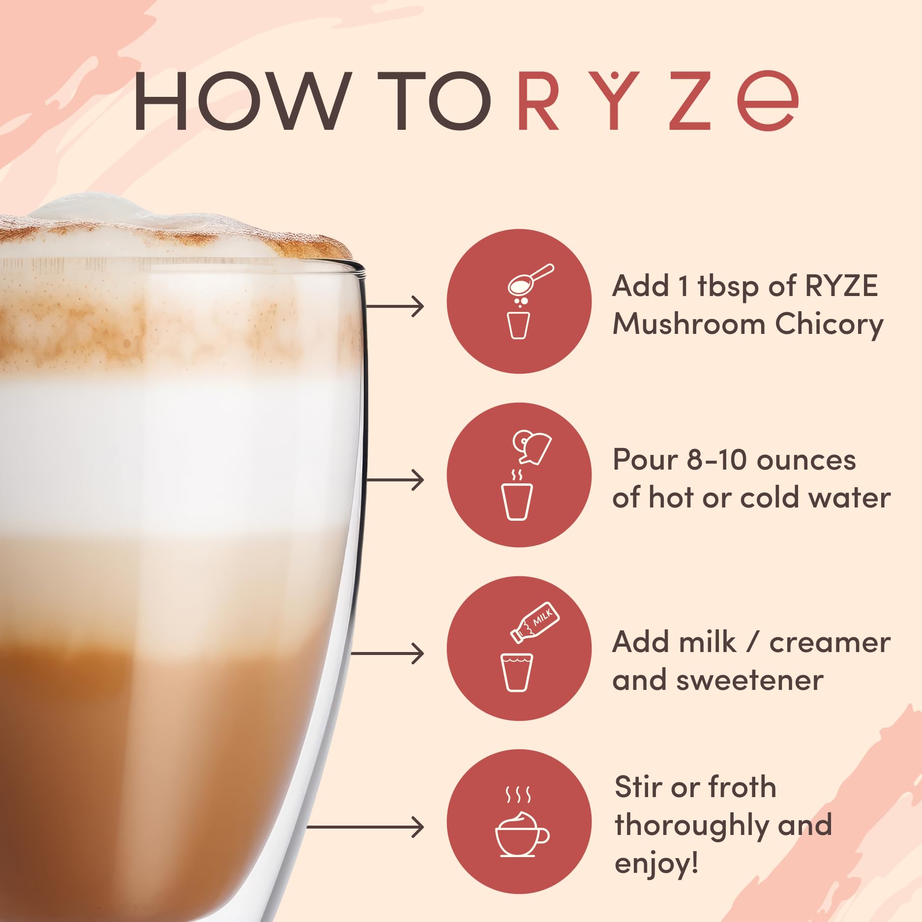 RYZE SUPERFOODS Mushroom Chicory with 6 Organic Adaptogenic Mushrooms, Keto Decaf Coffee with Chicory Root for Energy, Focus, Digestion, Immunity with Lions Mane, Turkey Tail, Shiitake, 30 servings