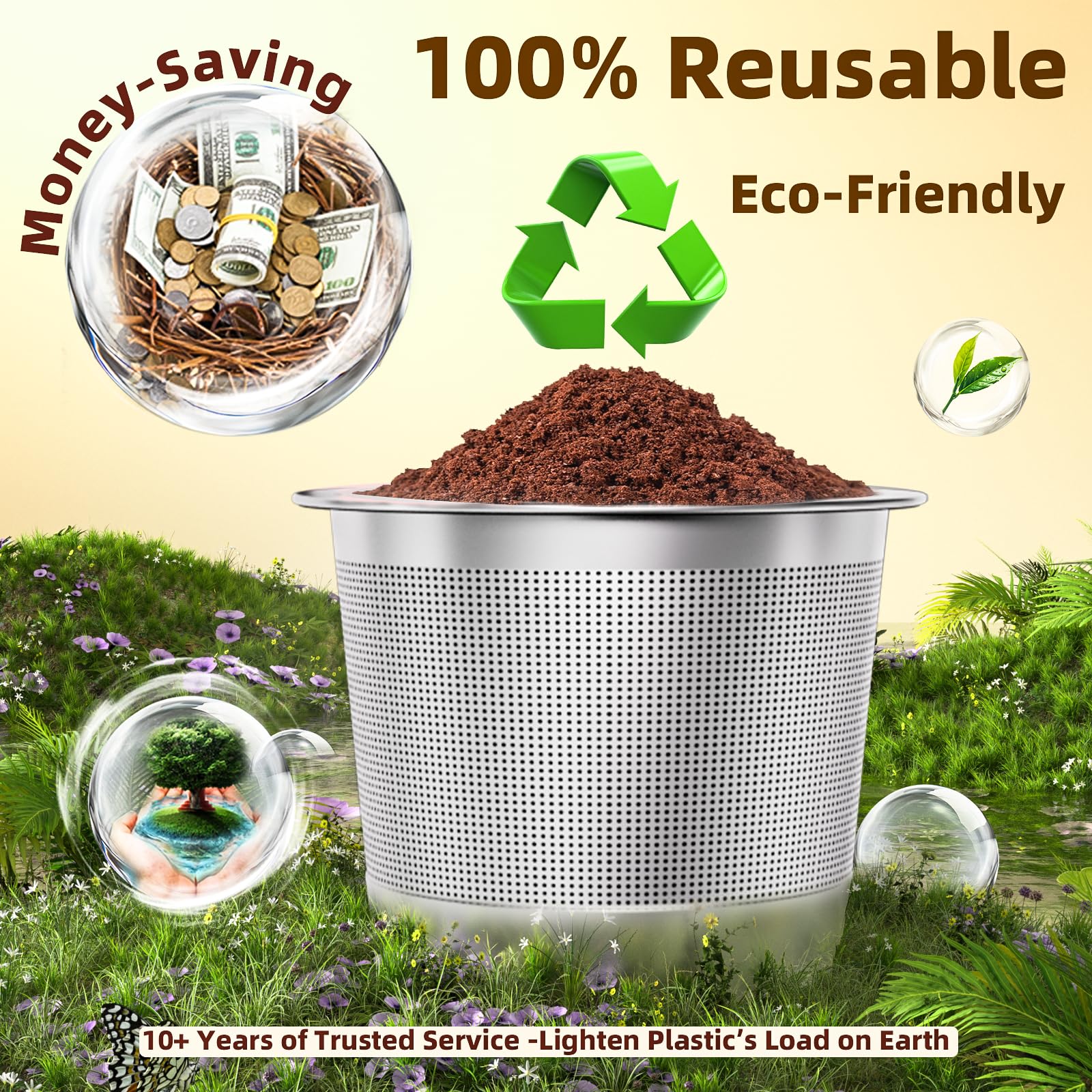 4 Pack Reusable K Cups Coffee Pods for Keurig 1.0: Stainless Steel Reusable Coffee Pods for Keurig Coffee Pods Reusable, BPA-Free, SUS 304, Scoop, Heat Resistant Handles
