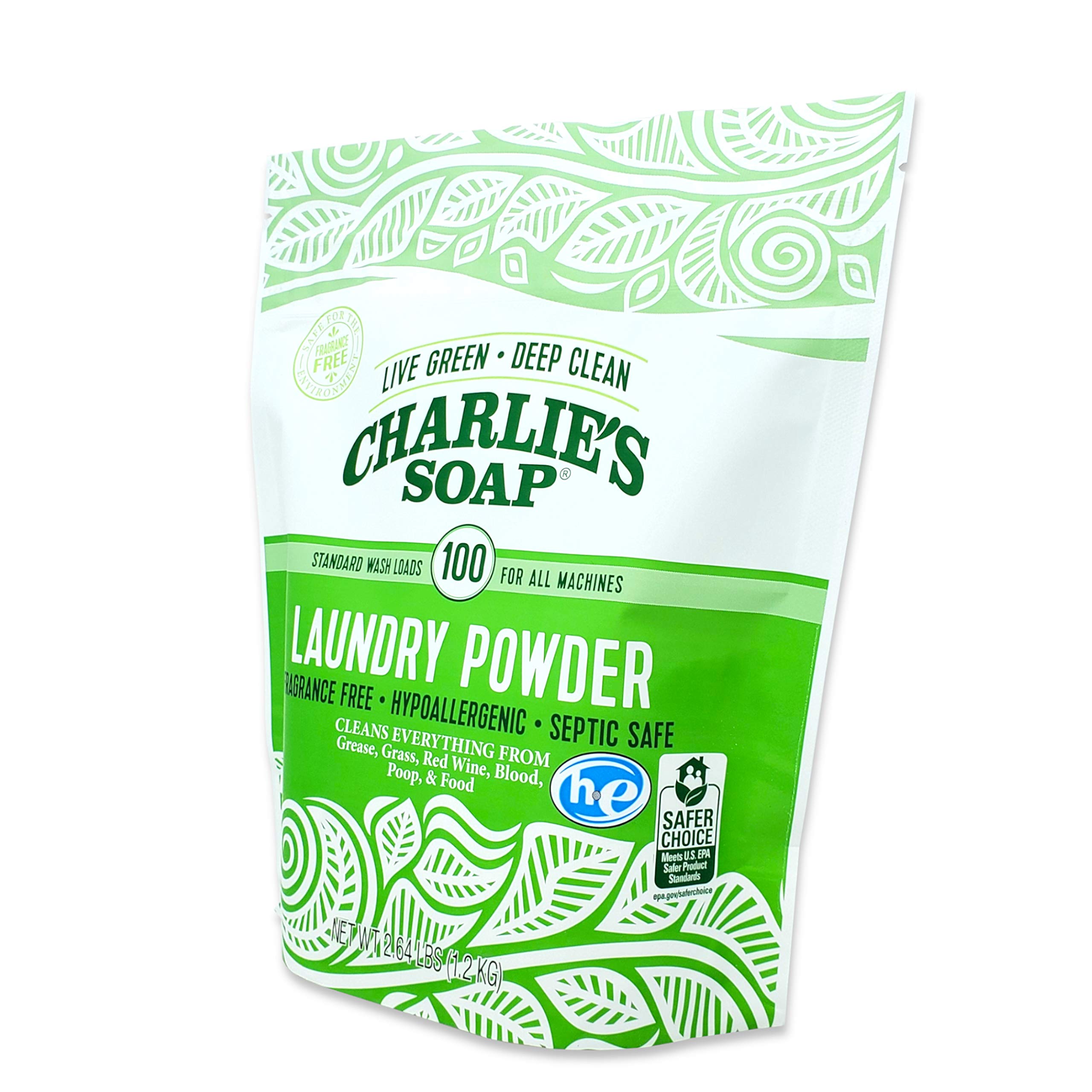 Charlie’s Soap Laundry Powder (100 Loads, 1 Pack) Fragrance Free Hypoallergenic Deep Cleaning Laundry Powder – Biodegradable Eco Friendly Sustainable Laundry Detergent