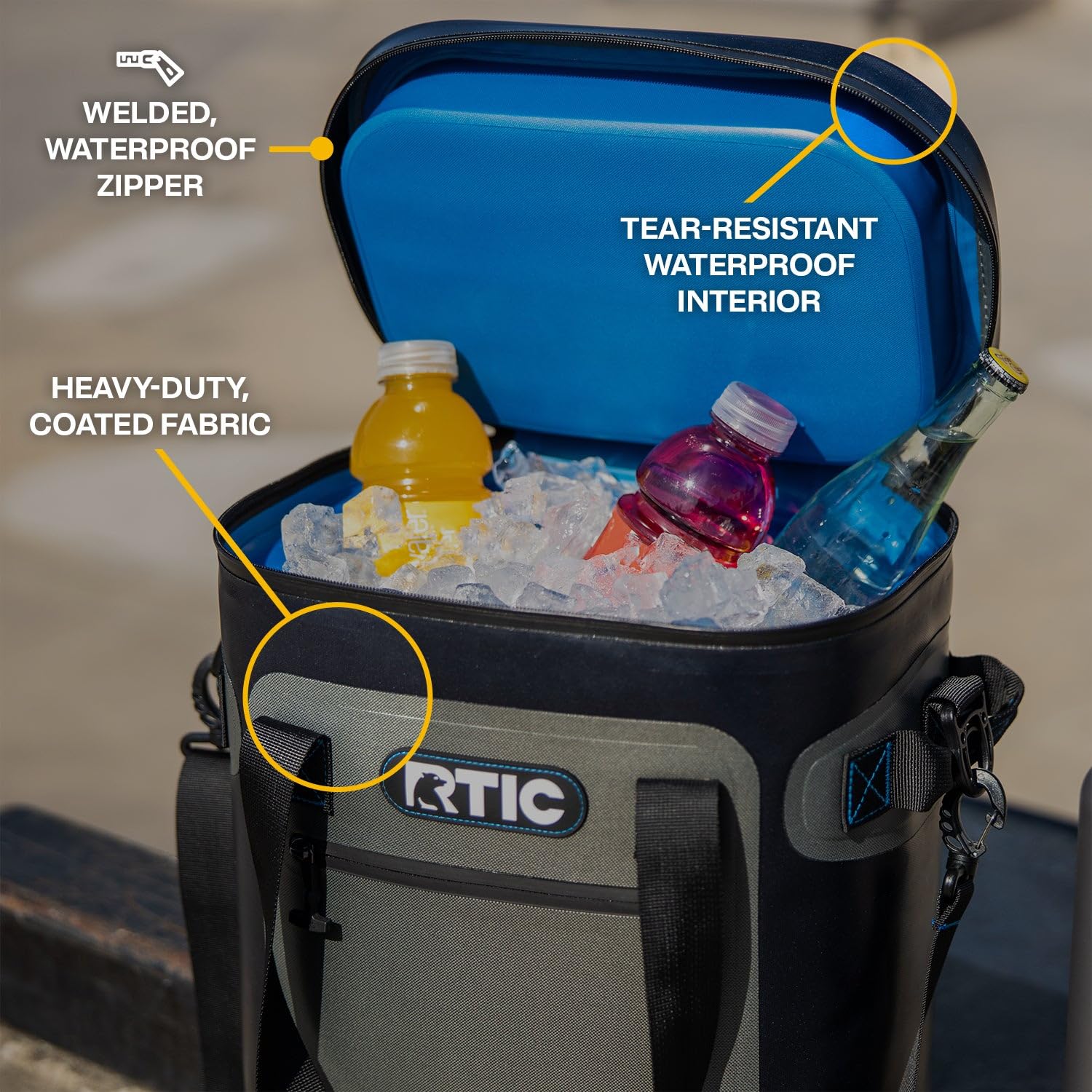 RTIC Ultra-Tough Soft Cooler 20 Can, Insulated Bag Portable Ice Chest Box for Lunch, Beach, Drink, Beverage, Travel, Camping, Picnic, Car, Trips, Floating Cooler Leak-Proof with Zipper, Tan