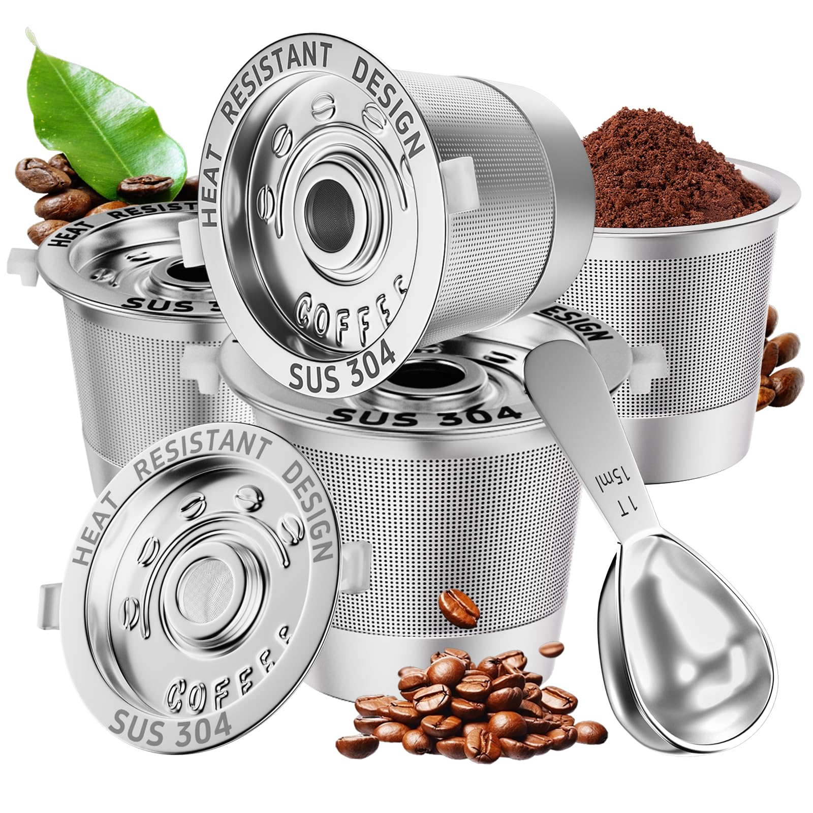 4 Pack Reusable K Cups Coffee Pods for Keurig 1.0: Stainless Steel Reusable Coffee Pods for Keurig Coffee Pods Reusable, BPA-Free, SUS 304, Scoop, Heat Resistant Handles
