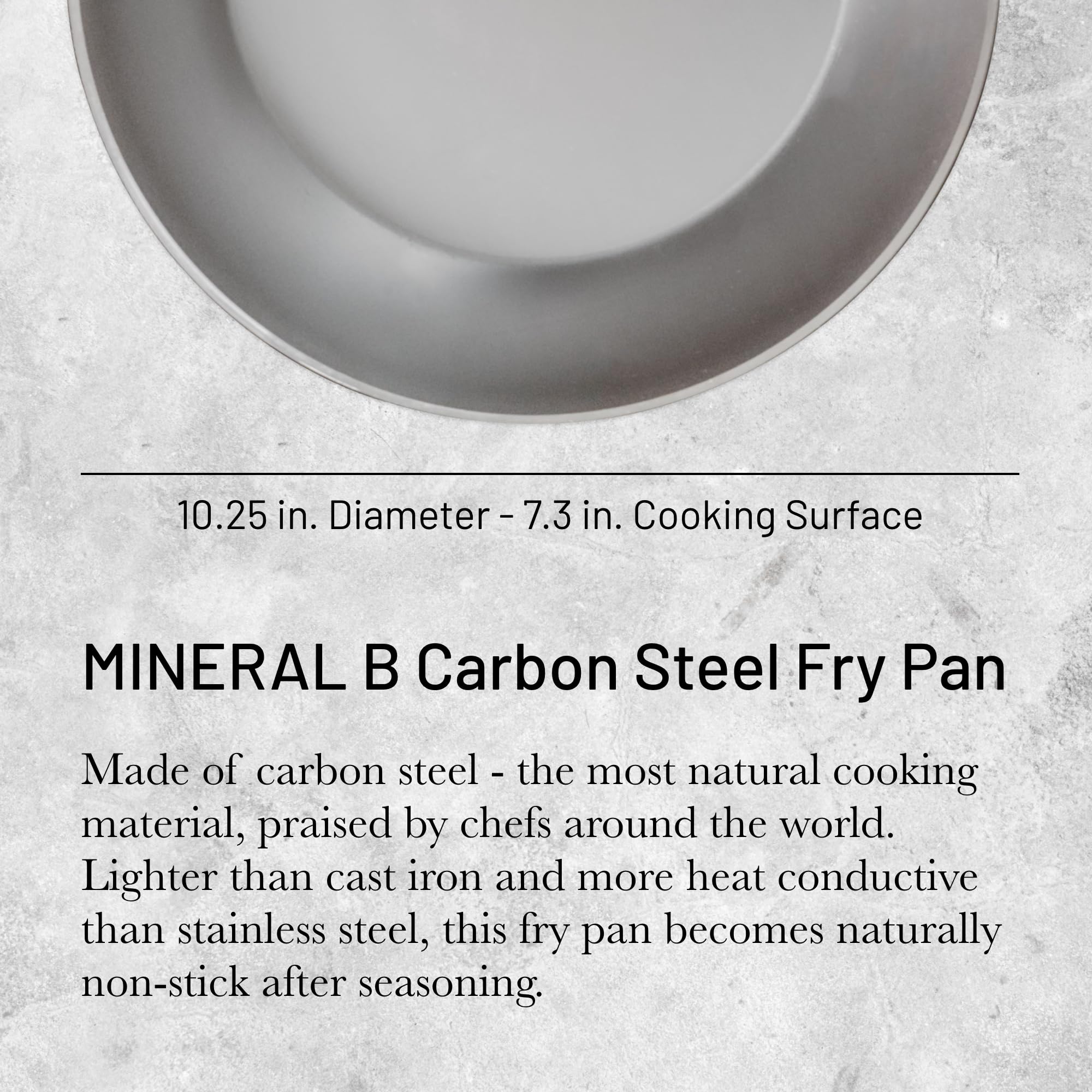 de Buyer MINERAL B Carbon Steel Fry Pan - 10.25” Diameter, 7.3” Cooking Surface - Ideal for Searing, Sauteing & Reheating - Naturally Non-Stick Finish - Made in France