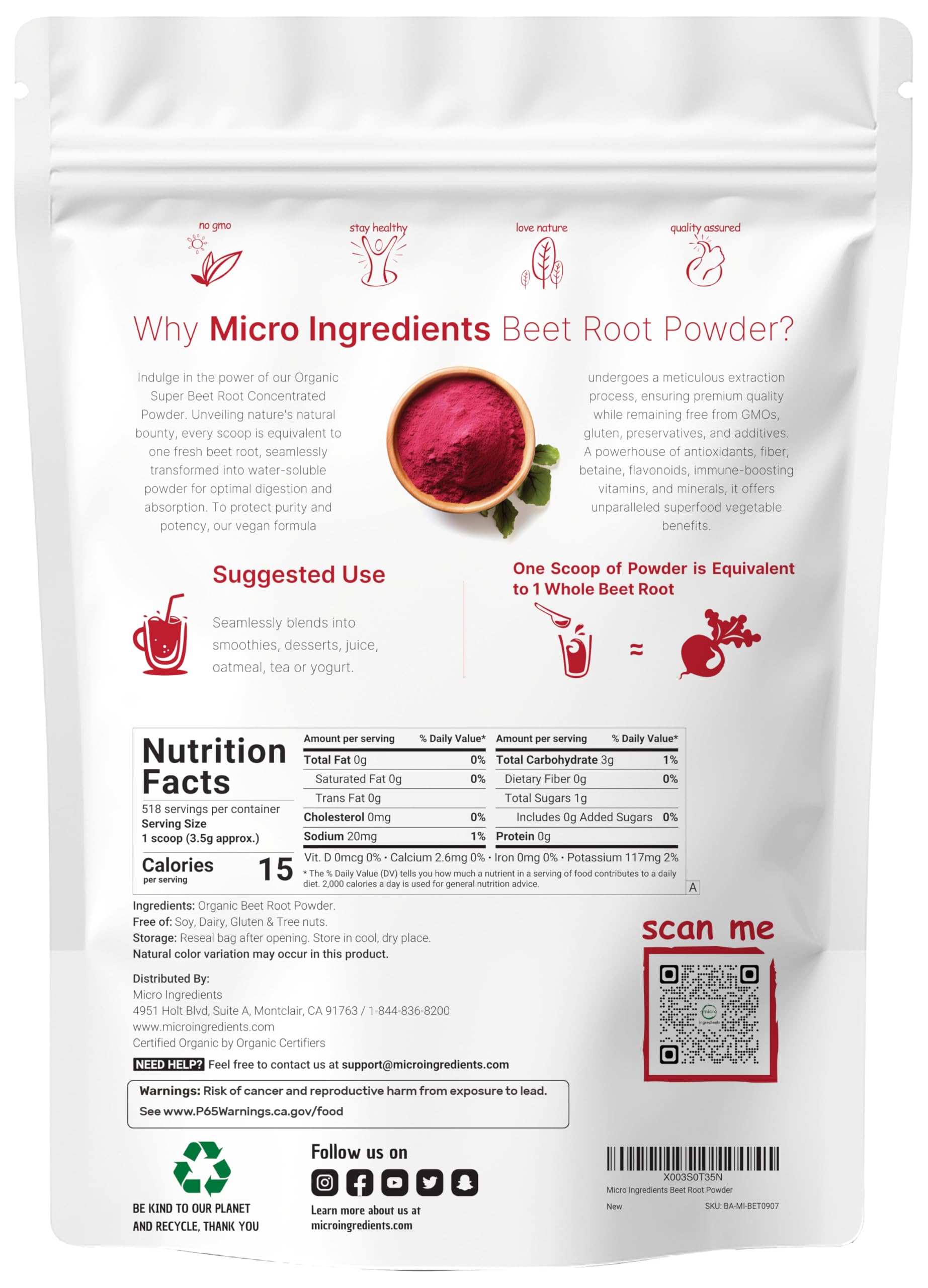 Organic Beet Root Powder, 4 Pounds | Cold Pressed, Water Soluble, High Concentrated Raw Beet Supplement | Superfood Drink Mix | Non-GMO, Vegan Friendly, Plant Based