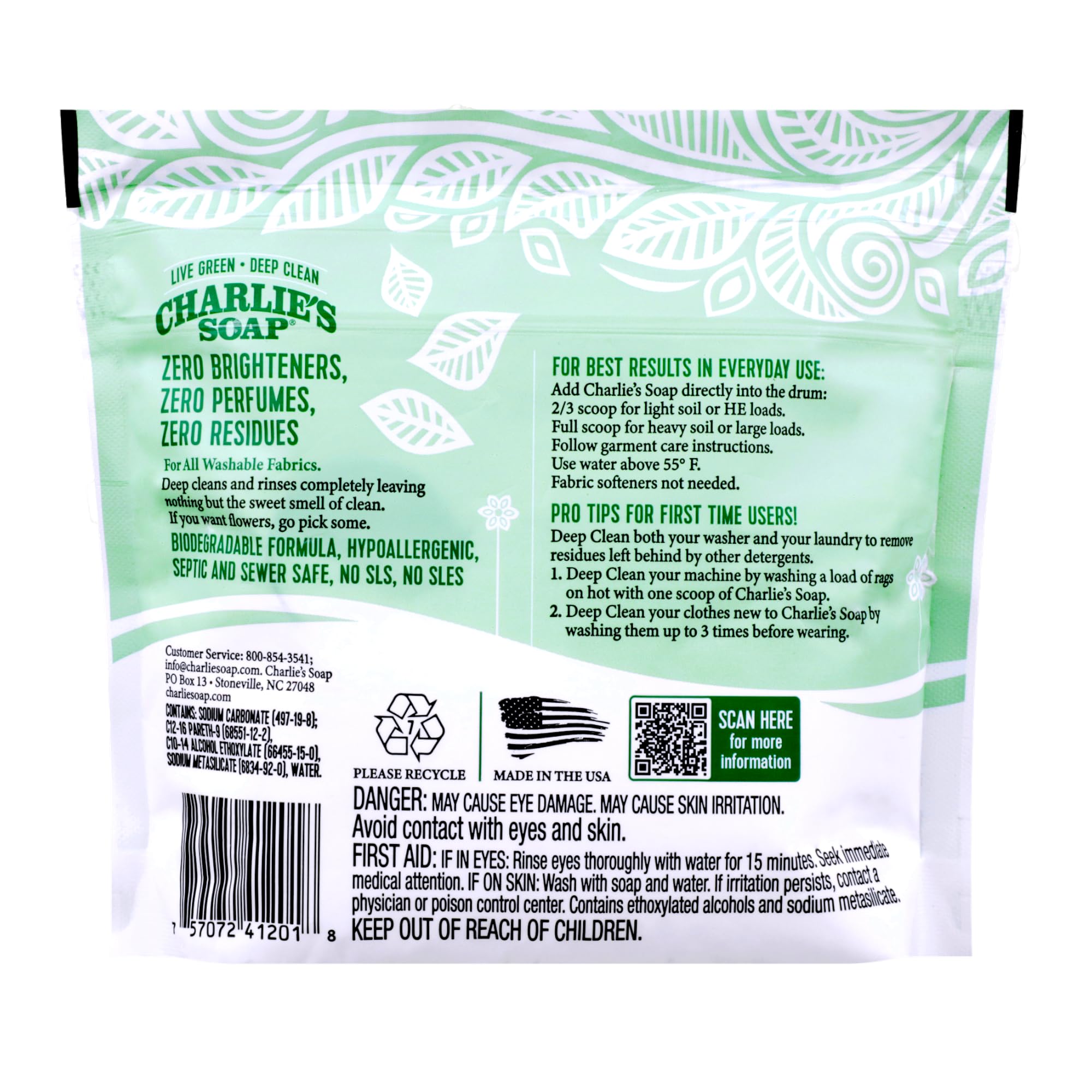 Charlie’s Soap Laundry Powder (50 Loads, 1 Pack) Hypoallergenic Deep Cleaning Washing Powder Detergent – Eco-Friendly, Safe, and Effective